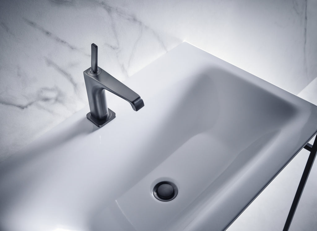 AXOR Citterio E Single Pin Handle Basin Mixer Faucet 130 with Pop-Up Waste Set from Brandt in Brushed Black Chrome finish