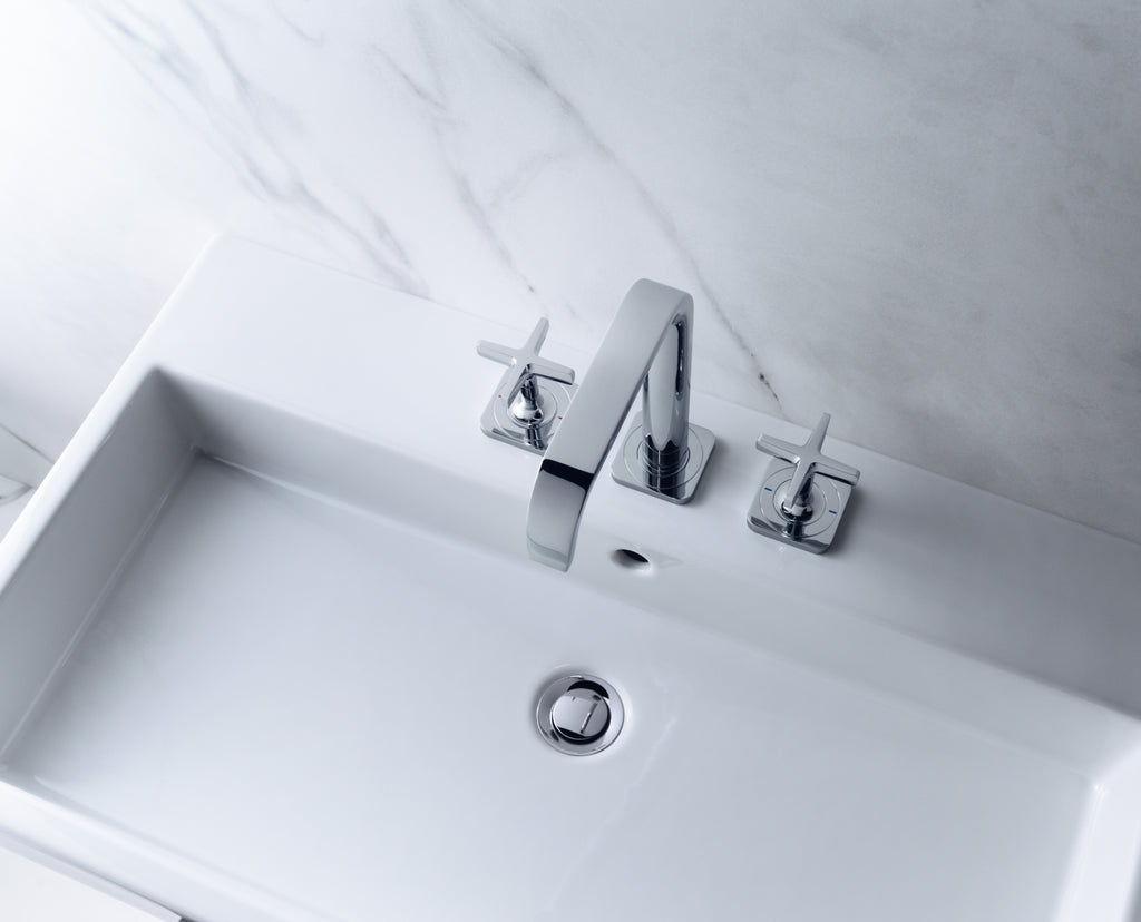 AXOR Citterio E 3-Hole Basin Mixer Faucet 170 with Escutcheons and Pop-Up Waste Set from Brandt in Chrome finish