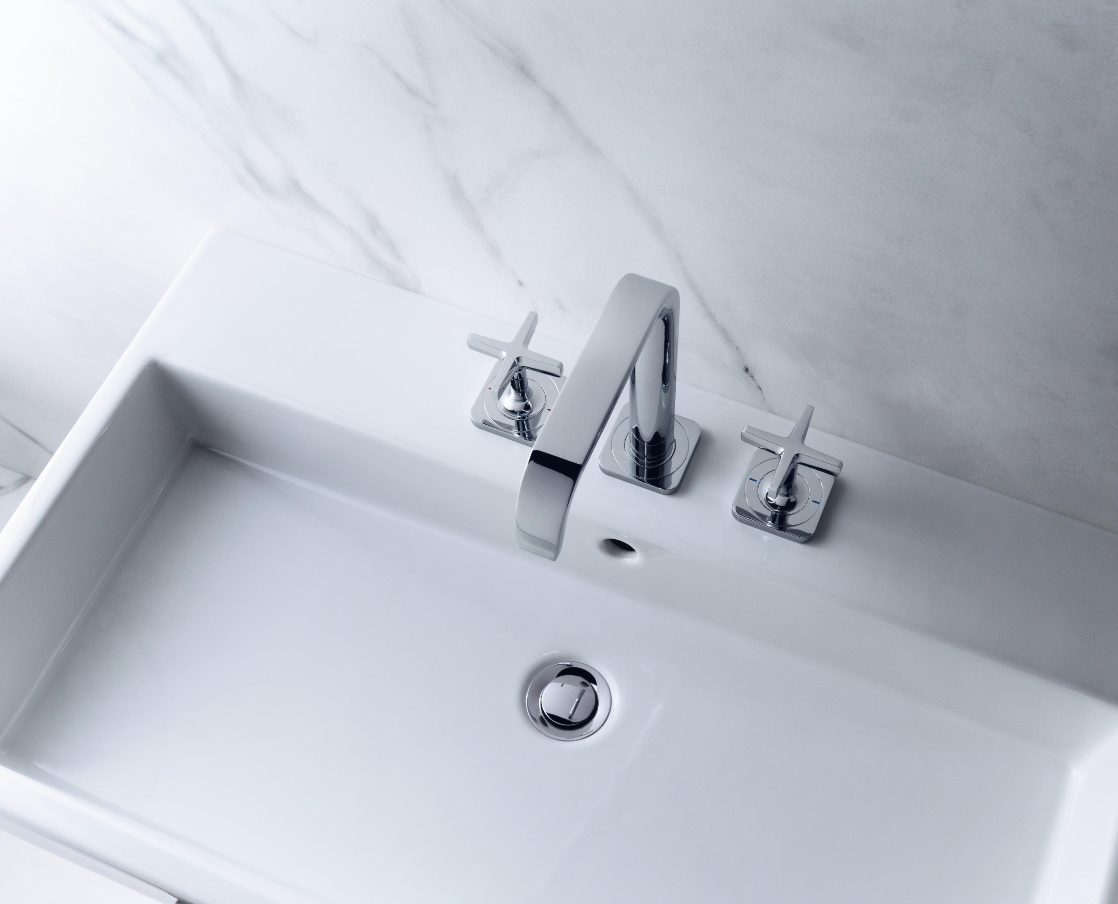 AXOR Citterio E 3-Hole Basin Mixer Faucet 170 with Escutcheons and Pop-Up Waste Set from Brandt in Chrome finish