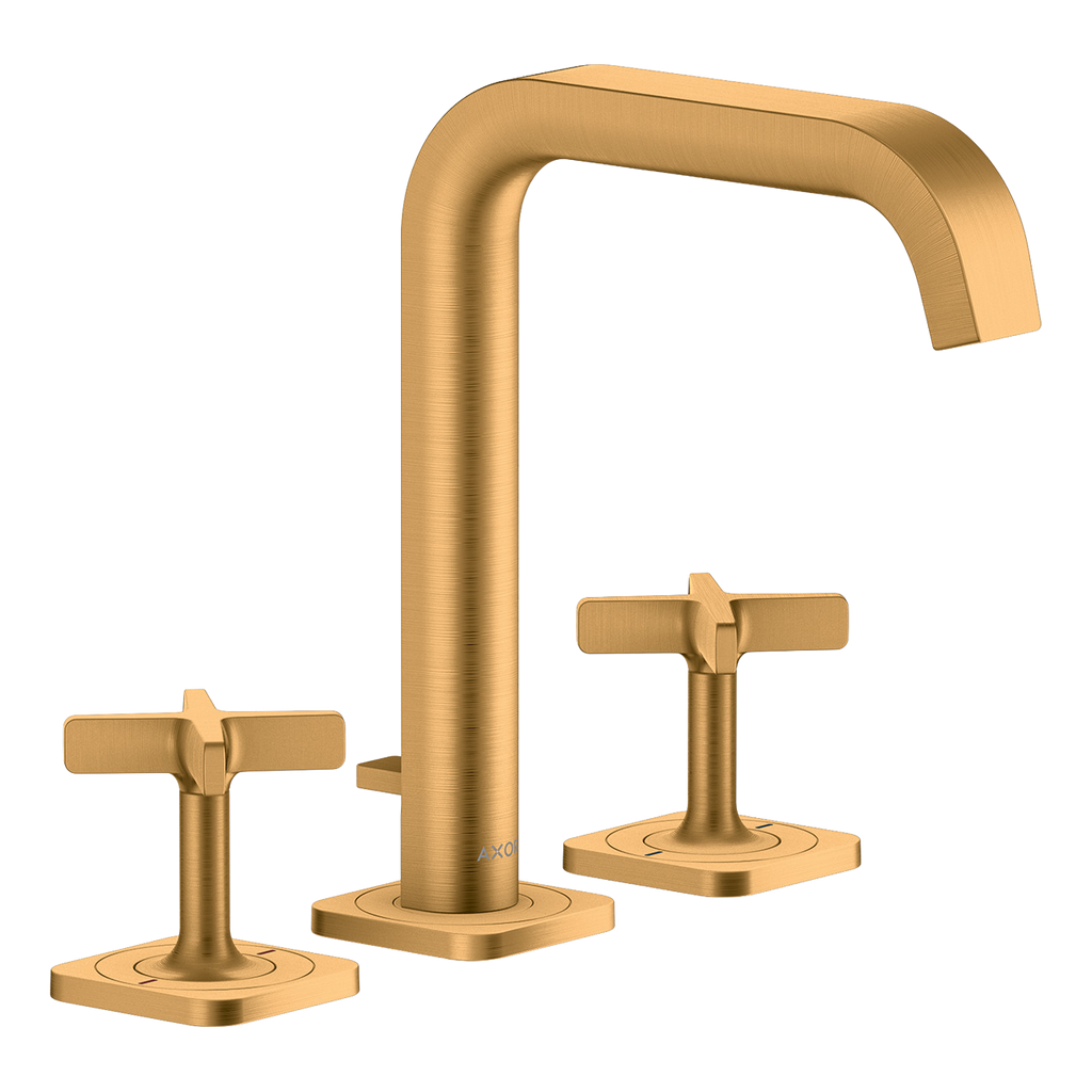 AXOR Citterio E 3-Hole Basin Mixer Faucet 170 with Escutcheons and Pop-Up Waste Set from Brandt in Brushed Gold Optic finish