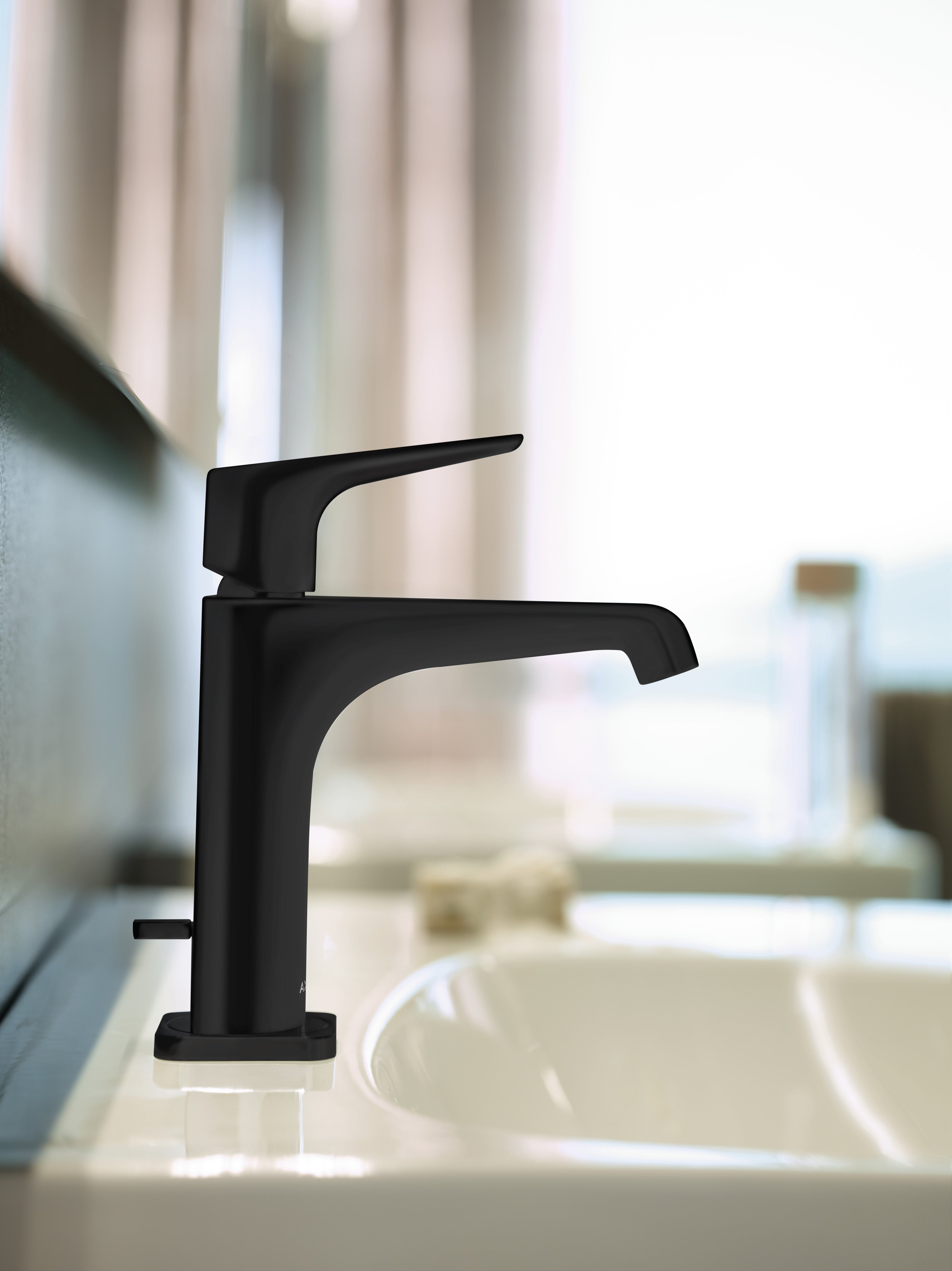 AXOR Citterio E Single Lever Handle Basin Mixer Faucet 130 with Pop-Up Waste Set from Brandt in Matt Black finish