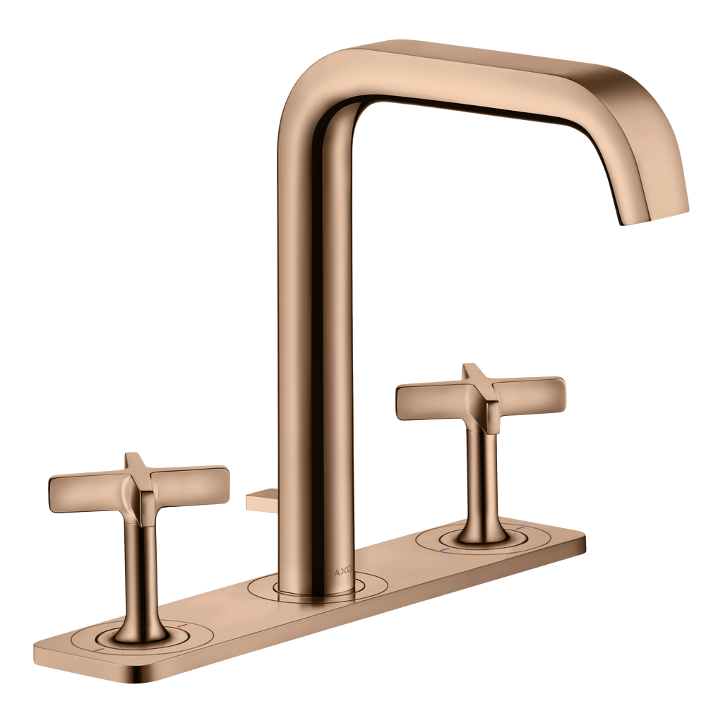 AXOR Citterio E 3-Hole Basin Mixer Faucet 170 with Plate and Pop-Up Waste Set from Brandt in Polished Red Gold finish