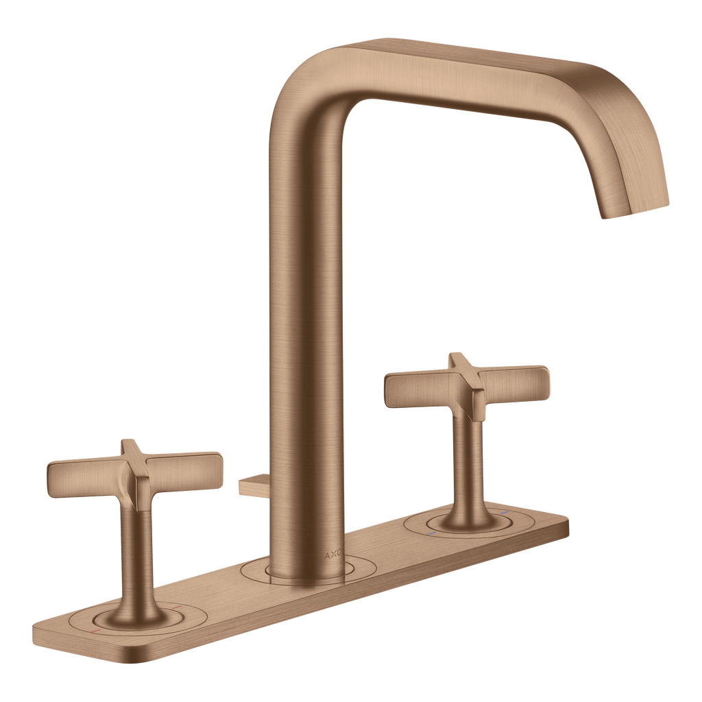 AXOR Citterio E 3-Hole Basin Mixer Faucet 170 with Plate and Pop-Up Waste Set from Brandt in Brushed Red Gold finish