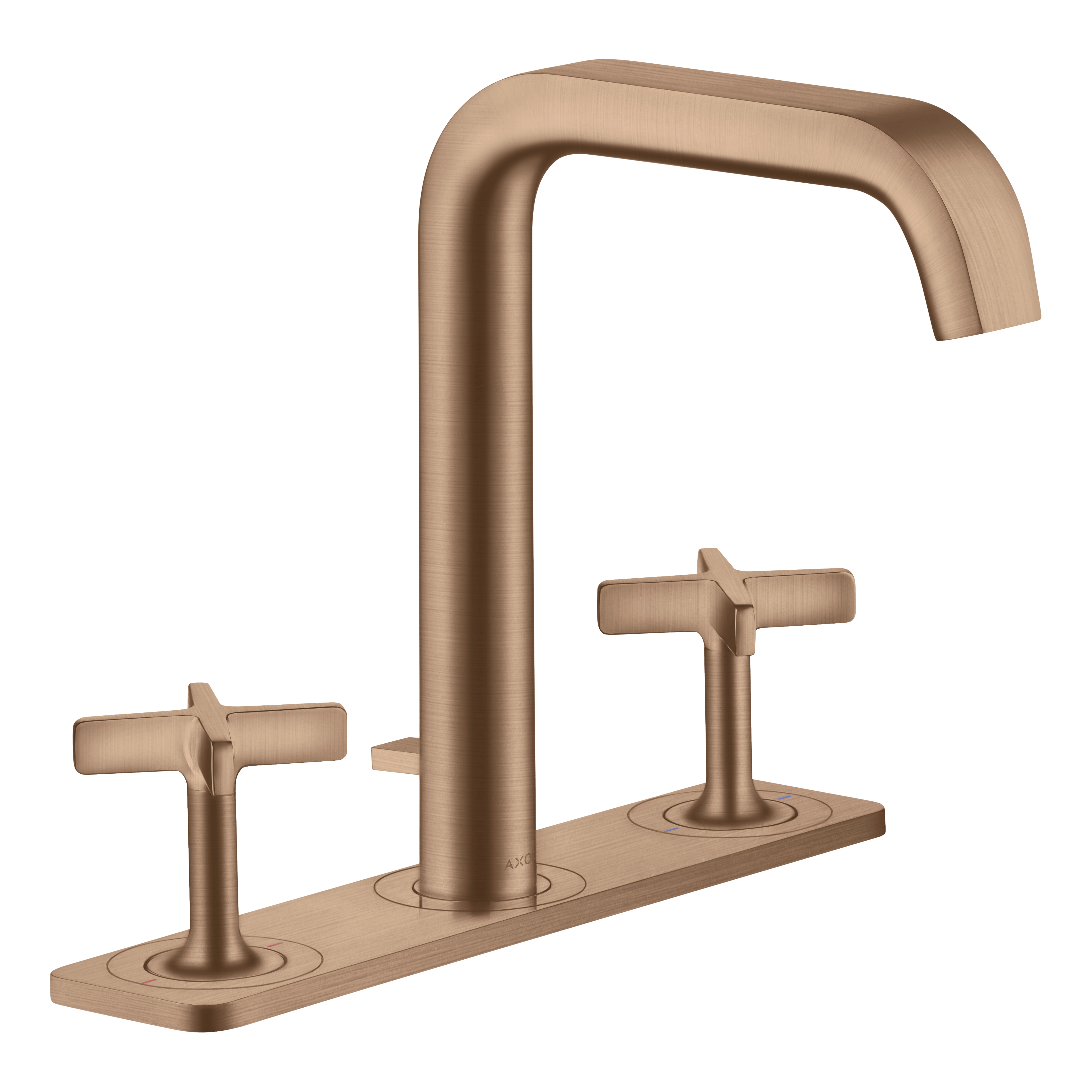 AXOR Citterio E 3-Hole Basin Mixer Faucet 170 with Plate and Pop-Up Waste Set from Brandt in Brushed Red Gold finish