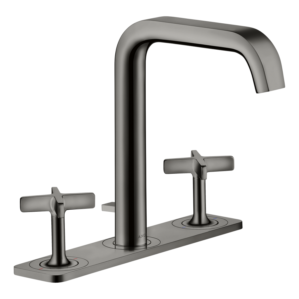 AXOR Citterio E 3-Hole Basin Mixer Faucet 170 with Plate and Pop-Up Waste Set from Brandt in Polished Black Chrome finish