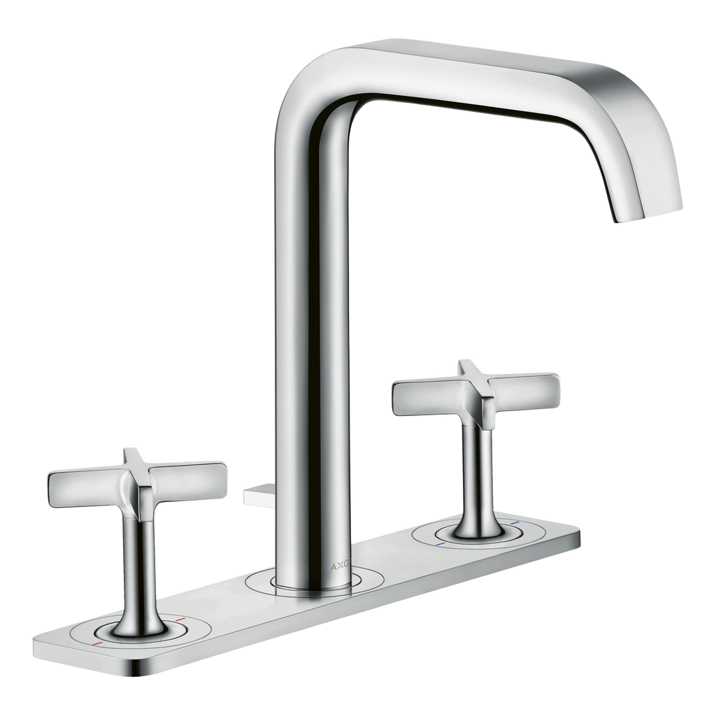 AXOR Citterio E 3-Hole Basin Mixer Faucet 170 with Plate and Pop-Up Waste Set from Brandt in Stainless Steel Optic finish