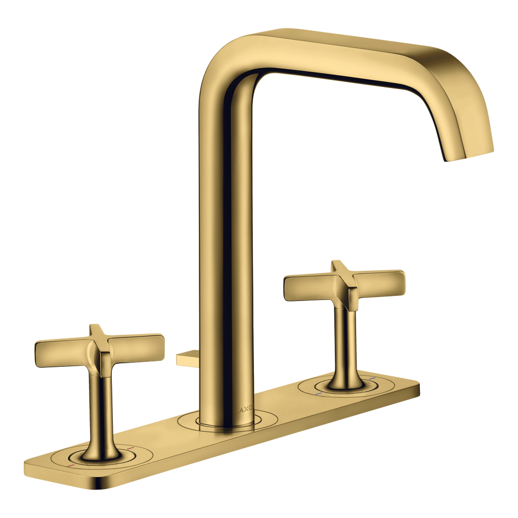 AXOR Citterio E 3-Hole Basin Mixer Faucet 170 with Plate and Pop-Up Waste Set from Brandt in Polished Gold Optic finish