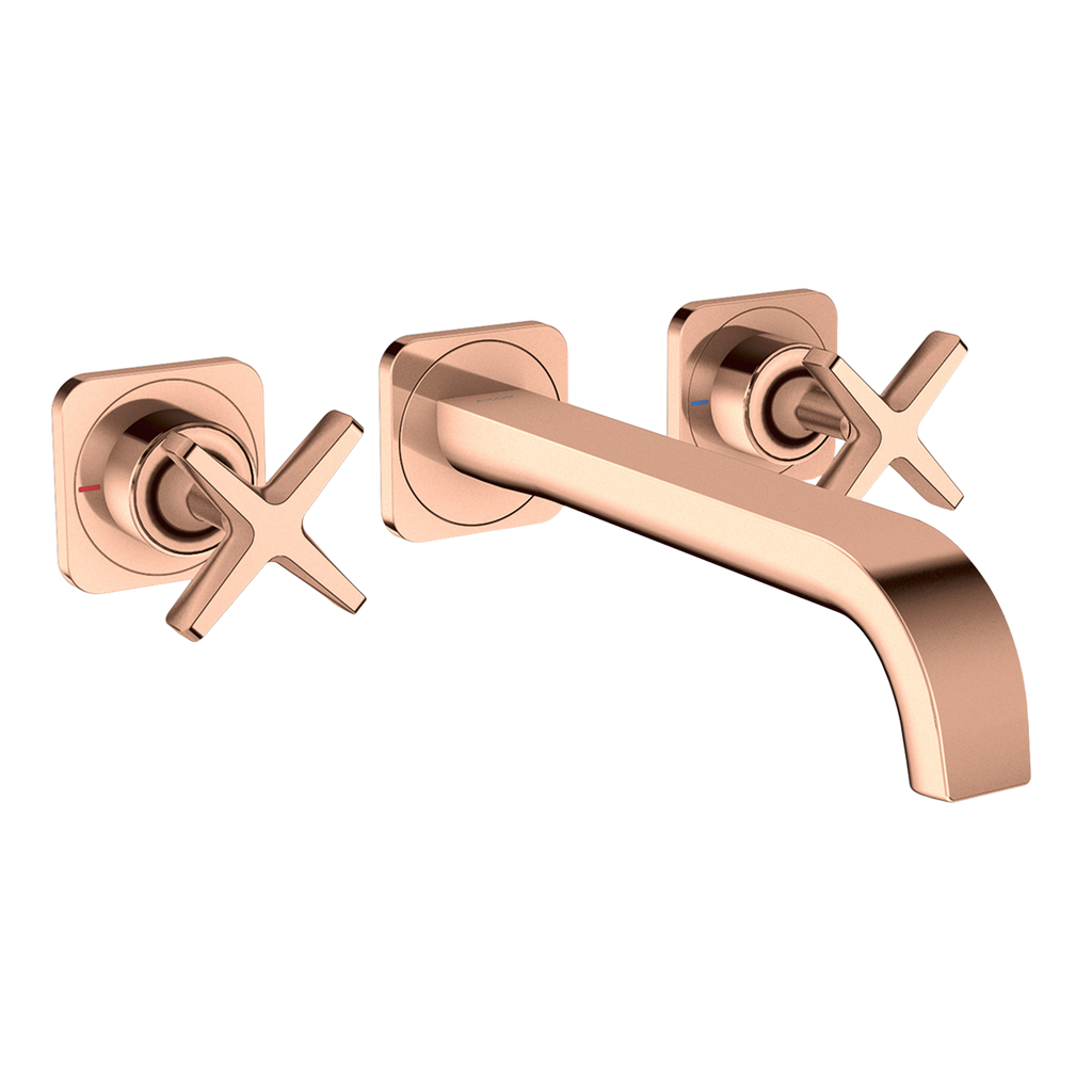 AXOR Citterio E 3-Hole Concealed Basin Mixer Faucet with 220 mm Spout and Escutcheons from Brandt in Polished Red Gold finish