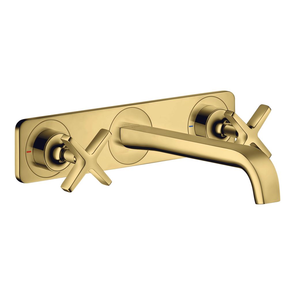 AXOR Citterio E 3-Hole Concealed Basin Mixer Faucet with 220 mm Spout and Plate from Brandt in Polished Gold Optic finish