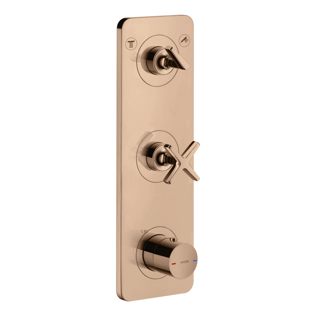 AXOR Citterio E Concealed Shower Thermostat Module 380/120 with 2 Outlets and Plate from Brandt in Polished Red Gold finish