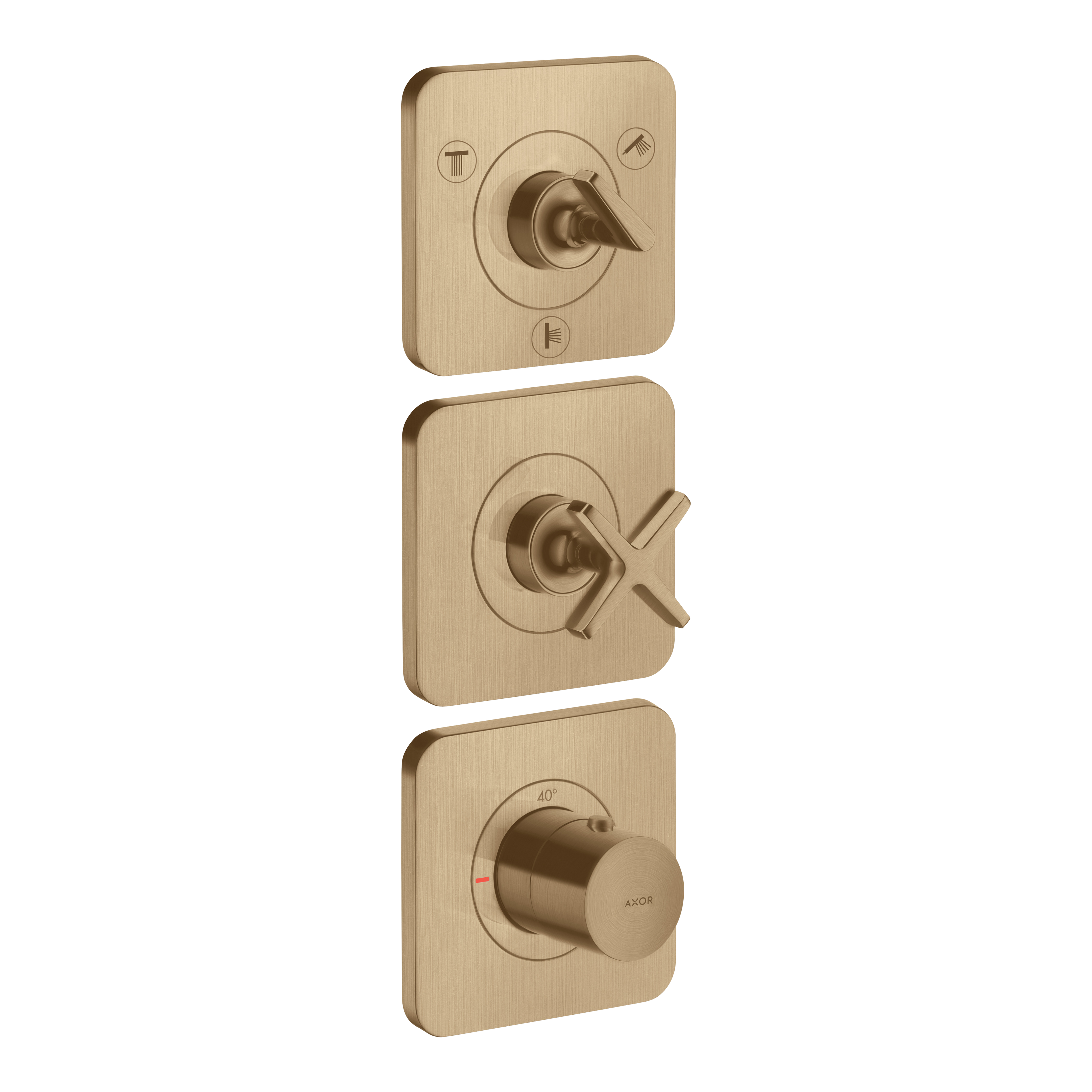AXOR Citterio E Concealed Shower Thermostat Module 380/120 with 3 Outlets and Escutcheons from Brandt in Brushed Bronze finish