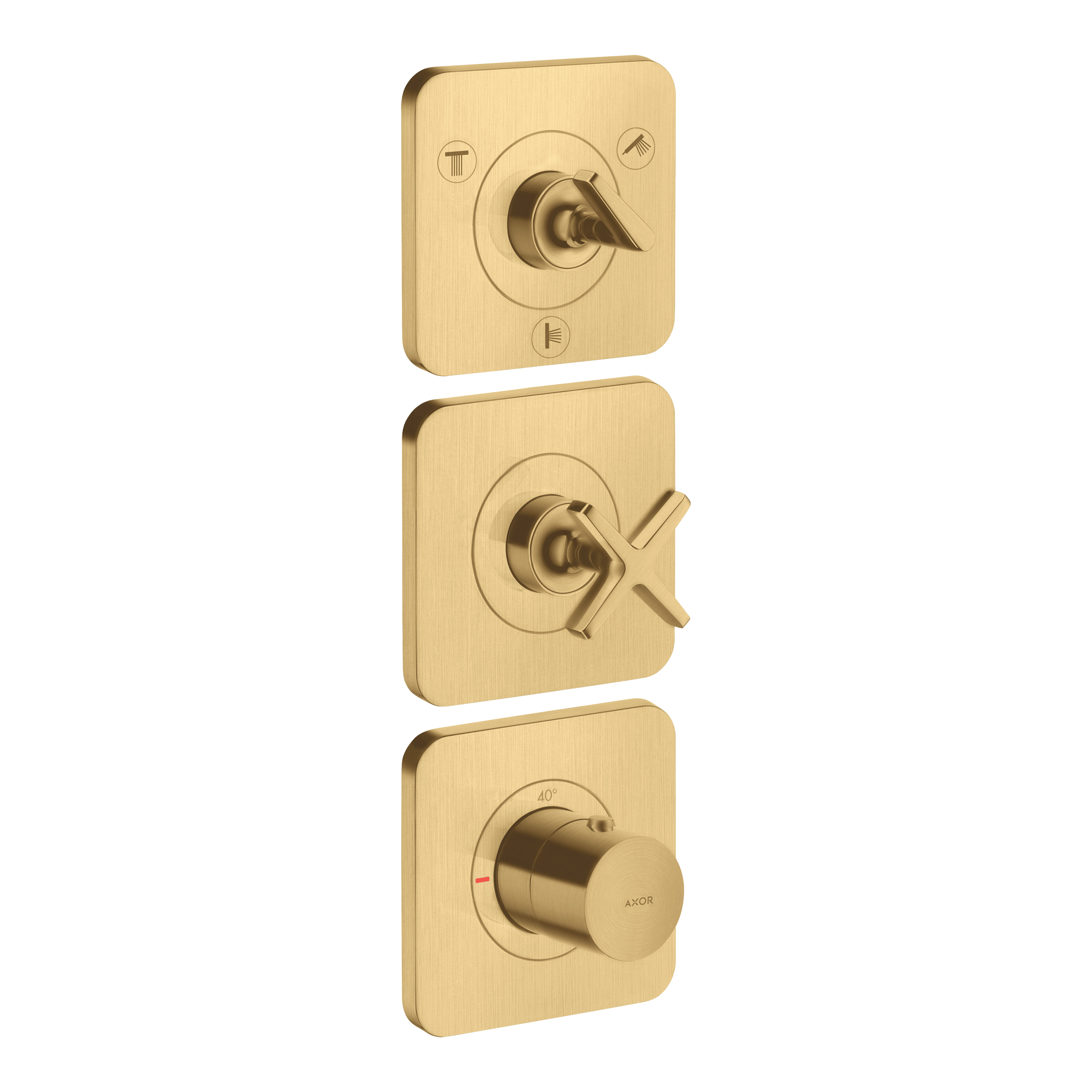 AXOR Citterio E Concealed Shower Thermostat Module 380/120 with 3 Outlets and Escutcheons from Brandt in Brushed Gold Optic finish