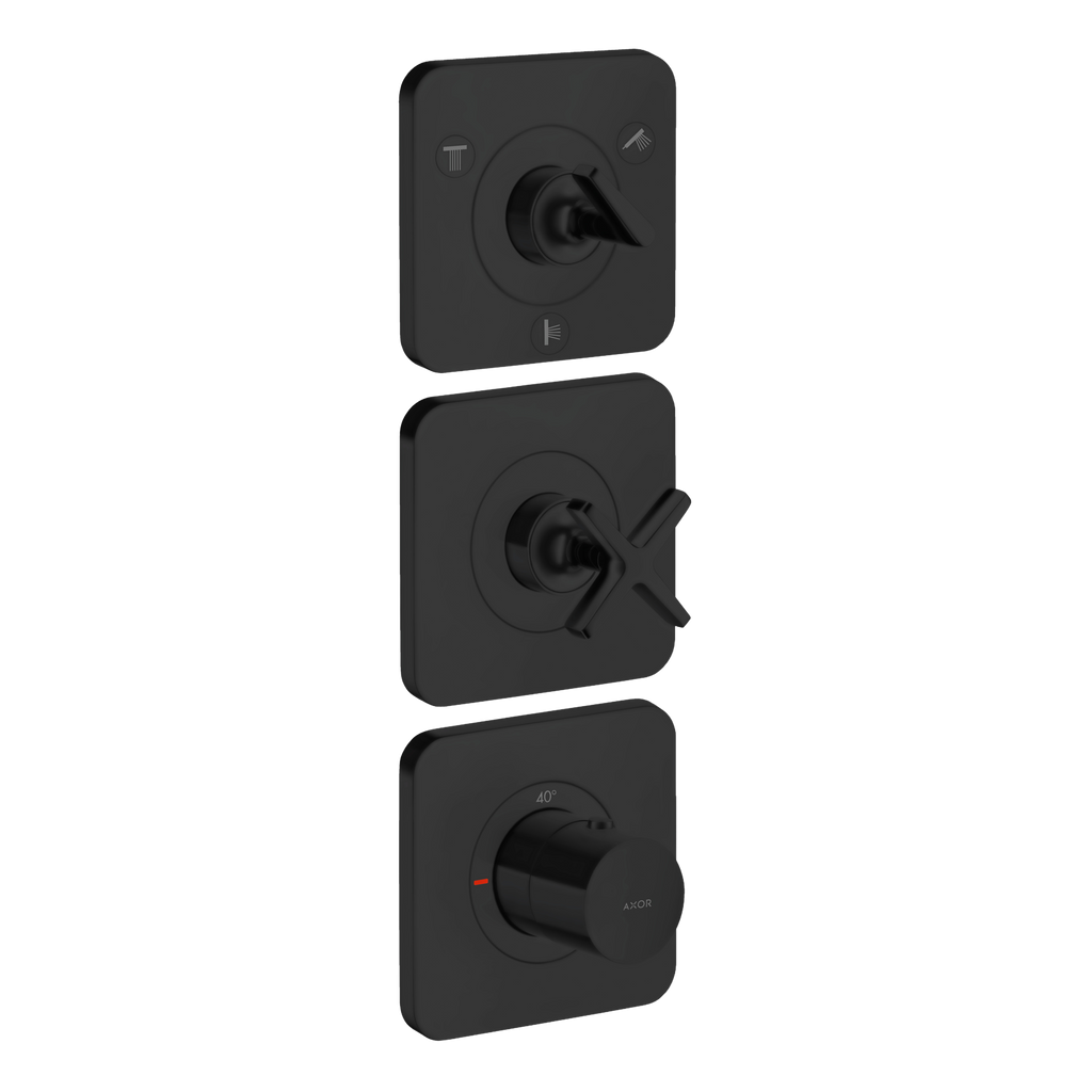 AXOR Citterio E Concealed Shower Thermostat Module 380/120 with 3 Outlets and Escutcheons from Brandt in Matt Black finish