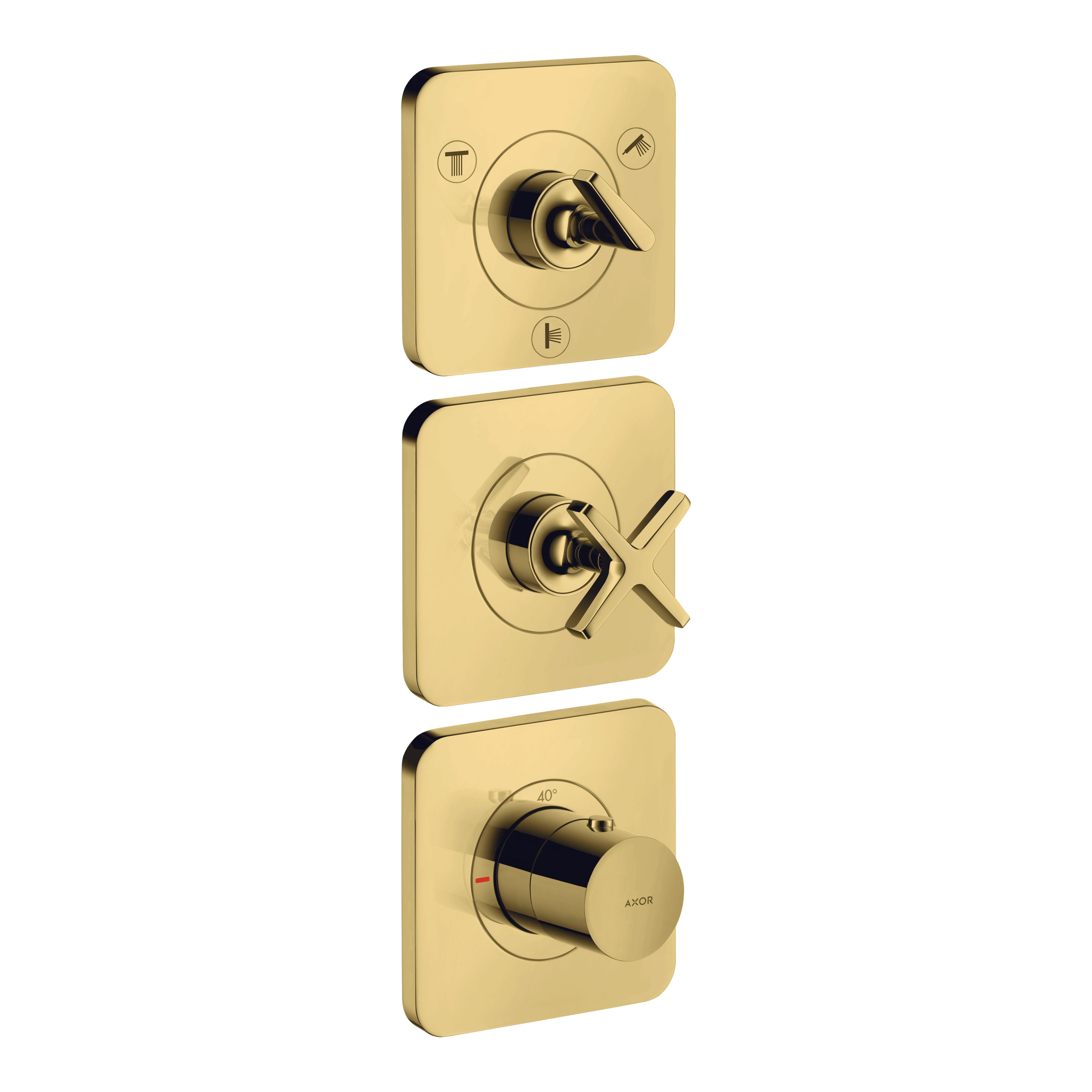 AXOR Citterio E Concealed Shower Thermostat Module 380/120 with 3 Outlets and Escutcheons from Brandt in Polished Gold Optic finish