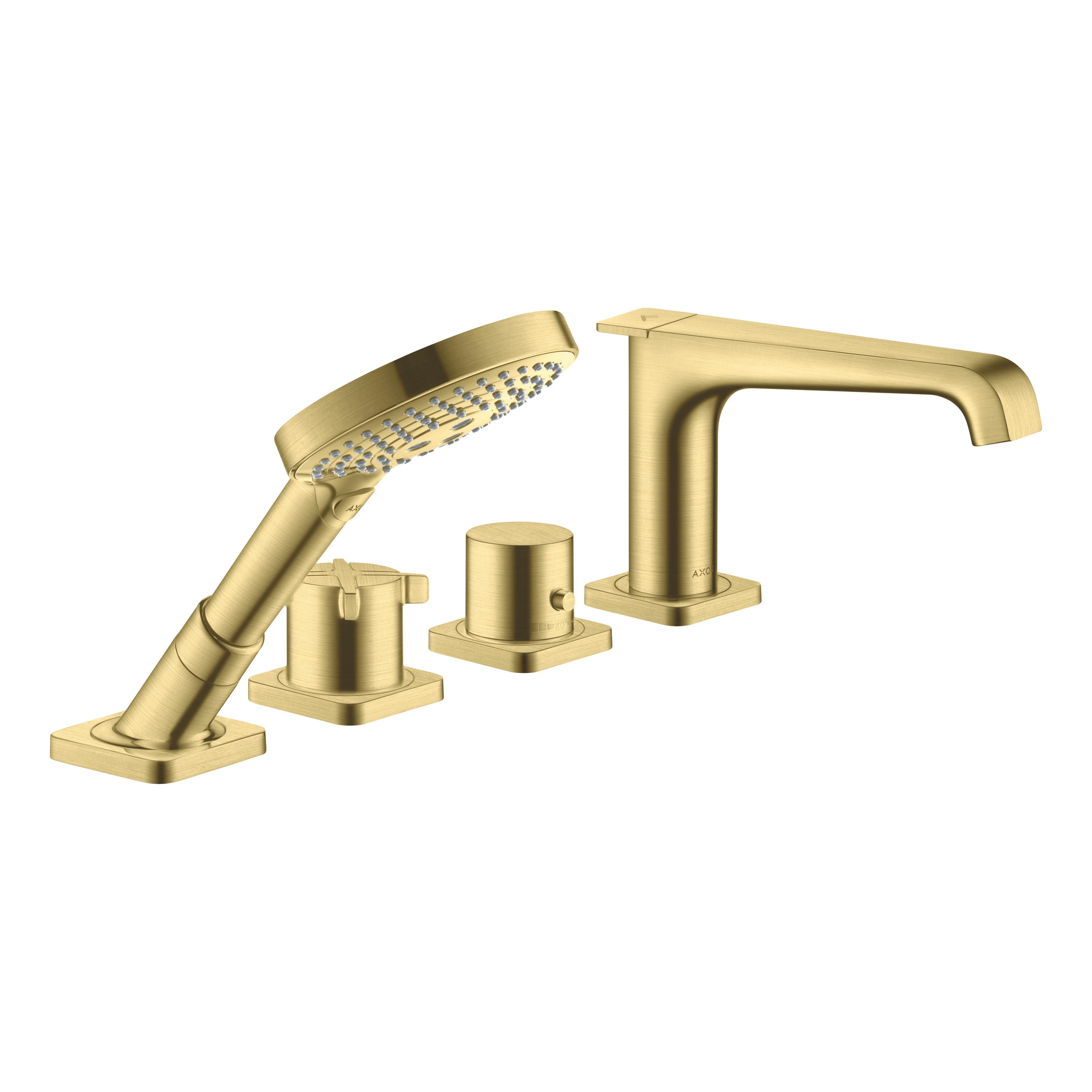 AXOR Citterio E 4-Hole Tile-Mounted Thermostatic Bath & Shower Mixer Faucet from Brandt in Brushed Brass finish