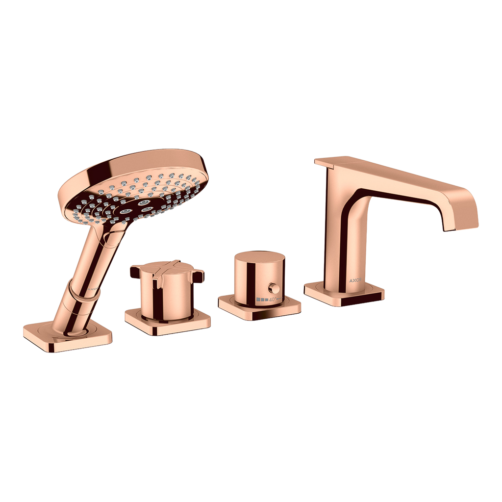 AXOR Citterio E 4-Hole Rim-Mounted Bath & Shower Mixer Faucet from Brandt in Polished Red Gold finish