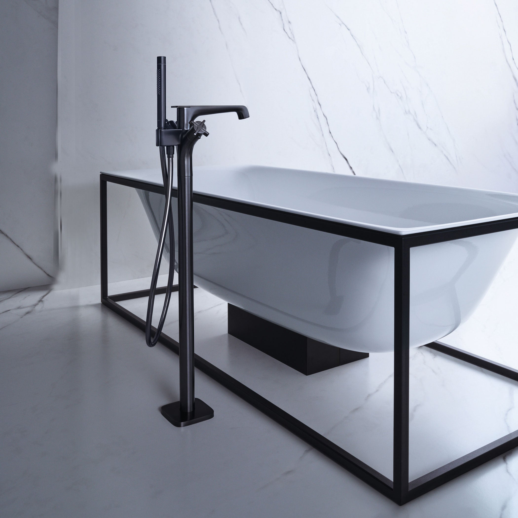 AXOR Citterio E floorstanding Bathtub Mixer Faucet in Brushed Black Chrome finish.