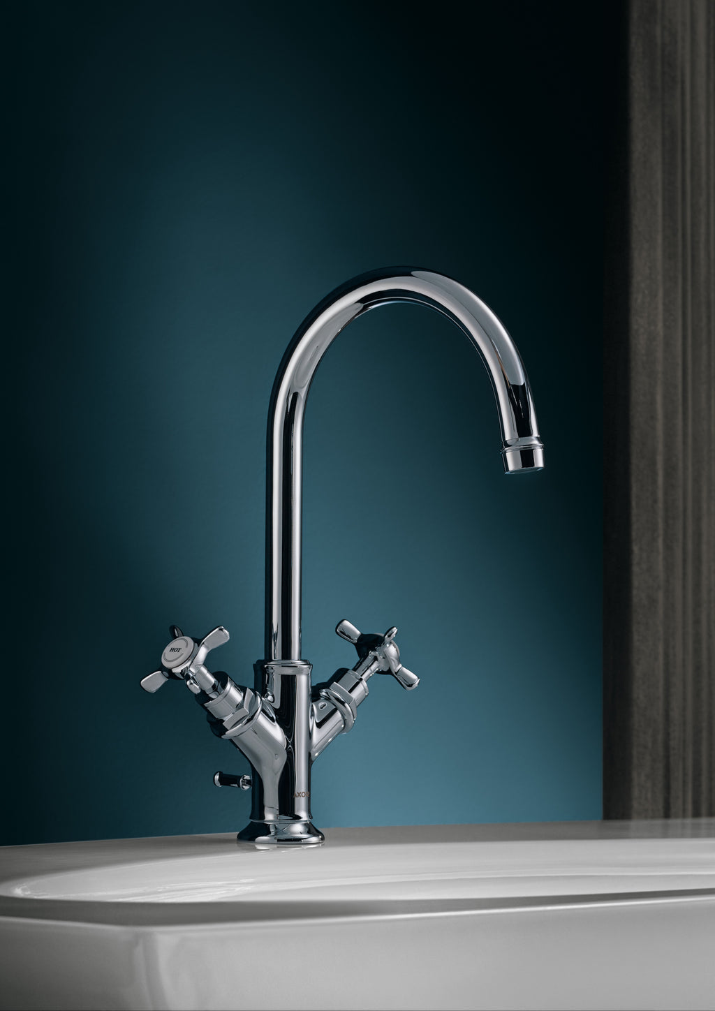 AXOR Montreux 2-Handle Basin Mixer Faucet 210 with Cross Handles, Swivel Spout and Pop-Up Waste Set from Brandt in Chrome finish