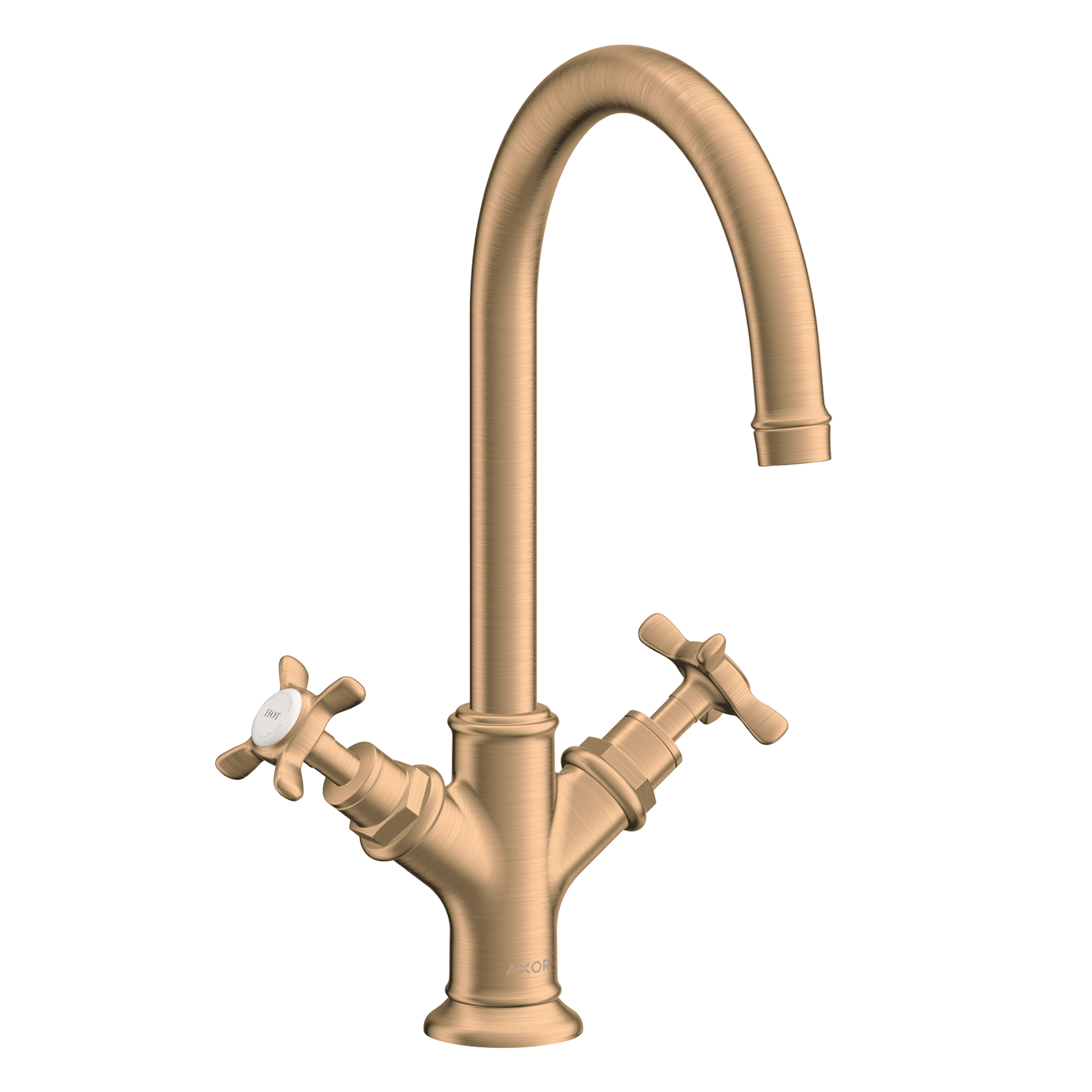 AXOR Montreux 2-Handle Basin Mixer Faucet 210 with Cross Handles, Swivel Spout and Pop-Up Waste Set from Brandt in Brushed Bronze finish