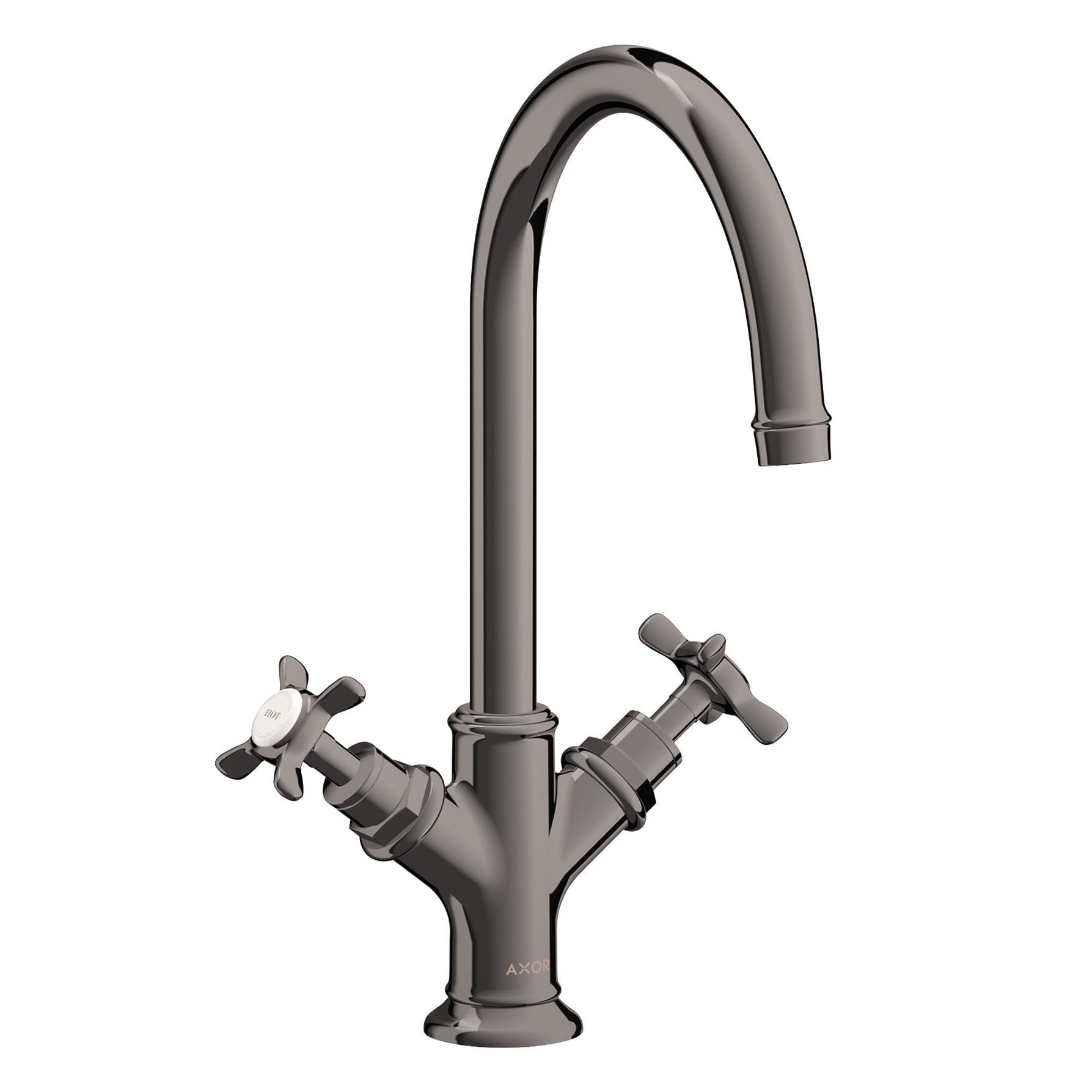 AXOR Montreux 2-Handle Basin Mixer Faucet 210 with Cross Handles, Swivel Spout and Pop-Up Waste Set from Brandt in Polished Black Chrome finish