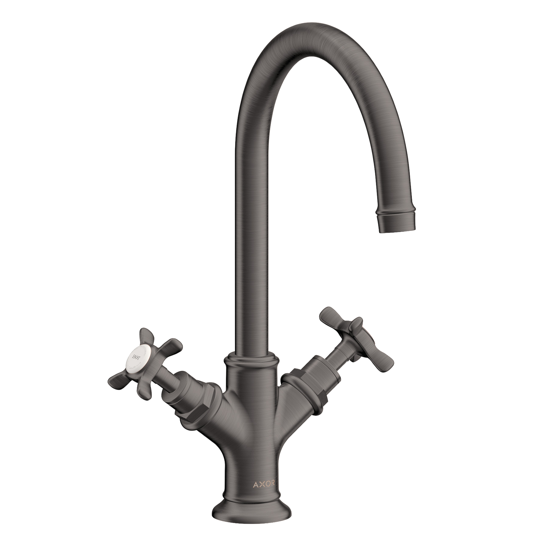 AXOR Montreux 2-Handle Basin Mixer Faucet 210 with Cross Handles, Swivel Spout and Pop-Up Waste Set from Brandt in Brushed Black Chrome finish