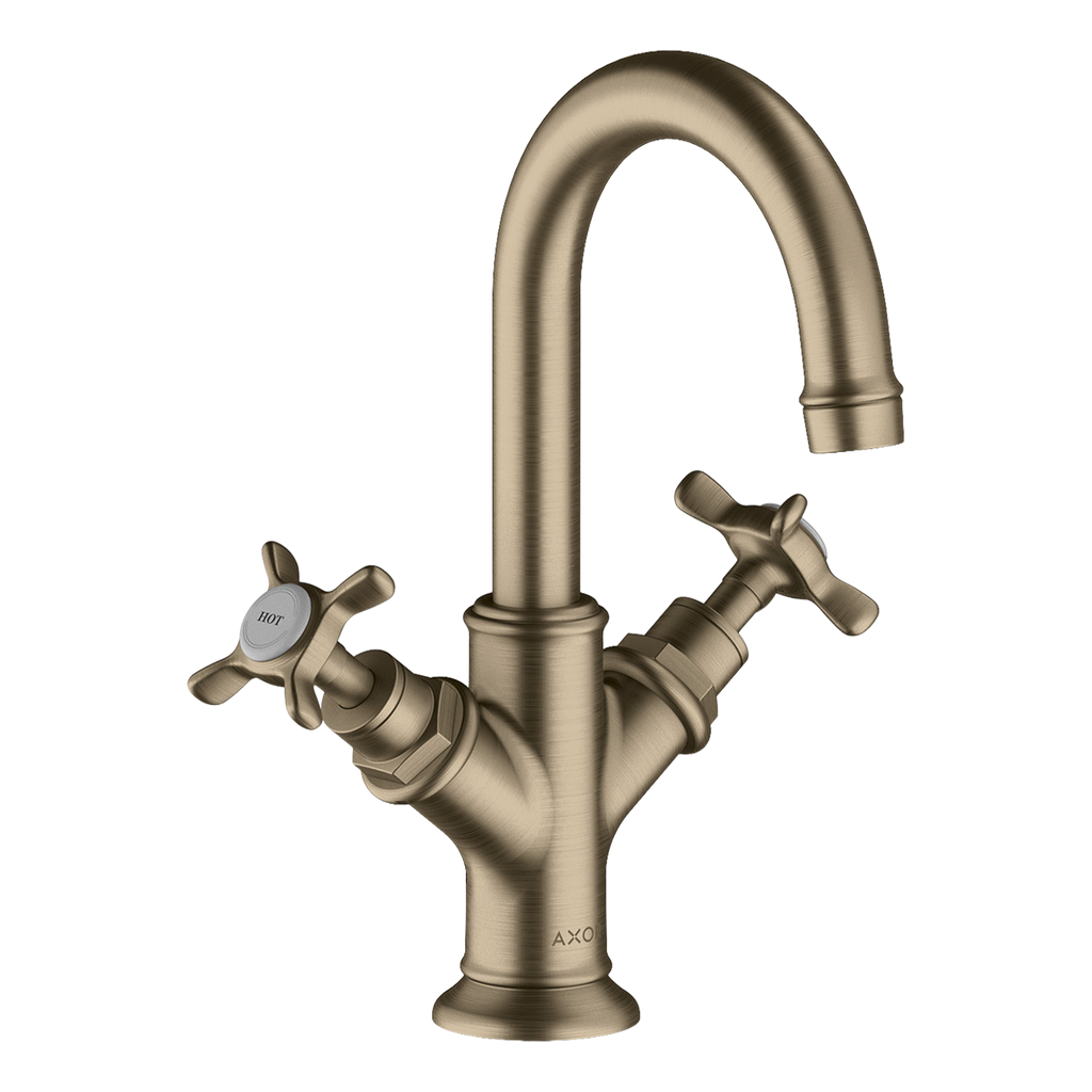 AXOR Montreux 2-Handle Basin Mixer Faucet 160 with Cross Handles, Swivel Spout and Pop-Up Waste Set from Brandt in Brushed Nickel finish