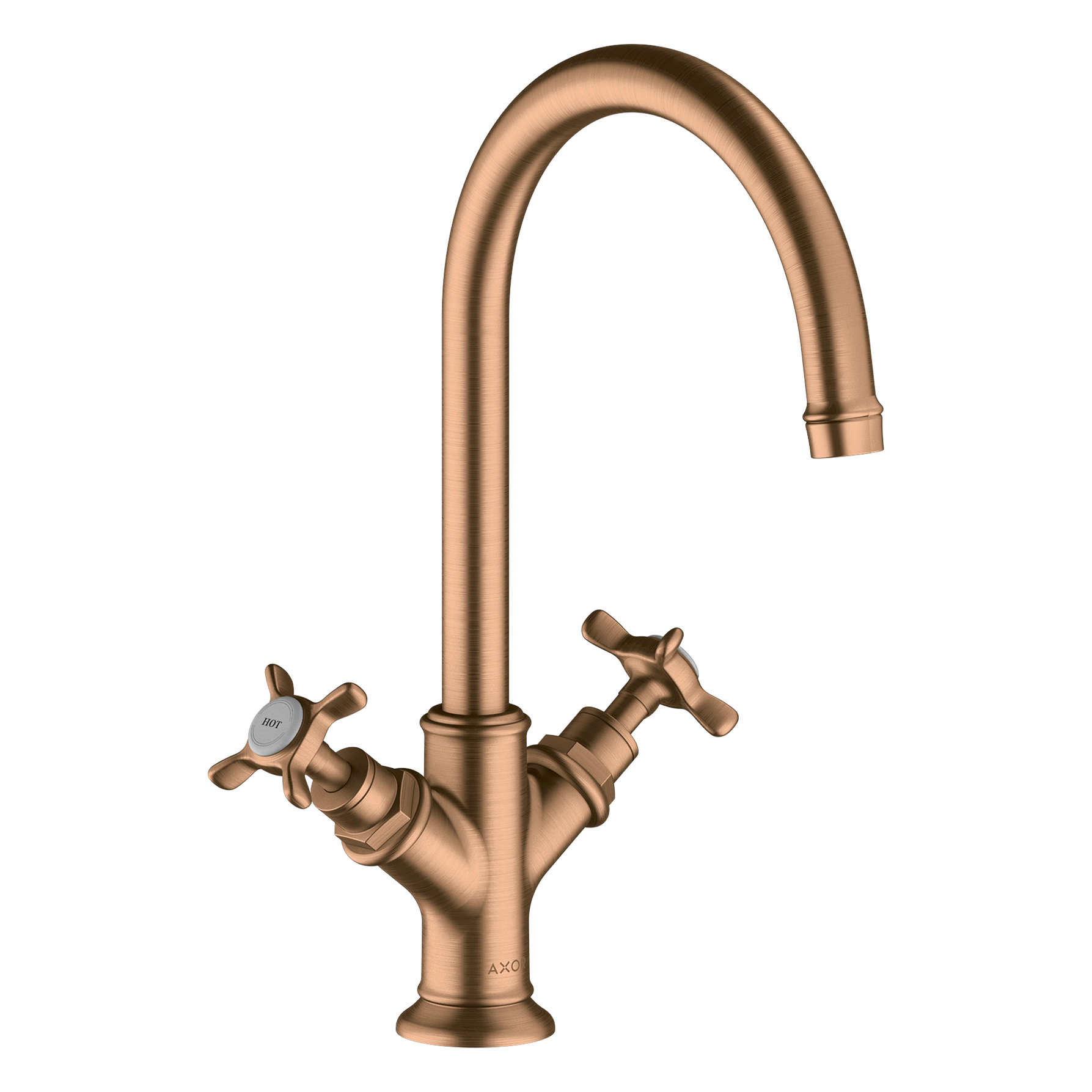 AXOR Montreux 2-Handle Basin Mixer Faucet 210 with Cross Handles, Swivel Spout and Open Waste Set from Brandt in Brushed Bronze finish