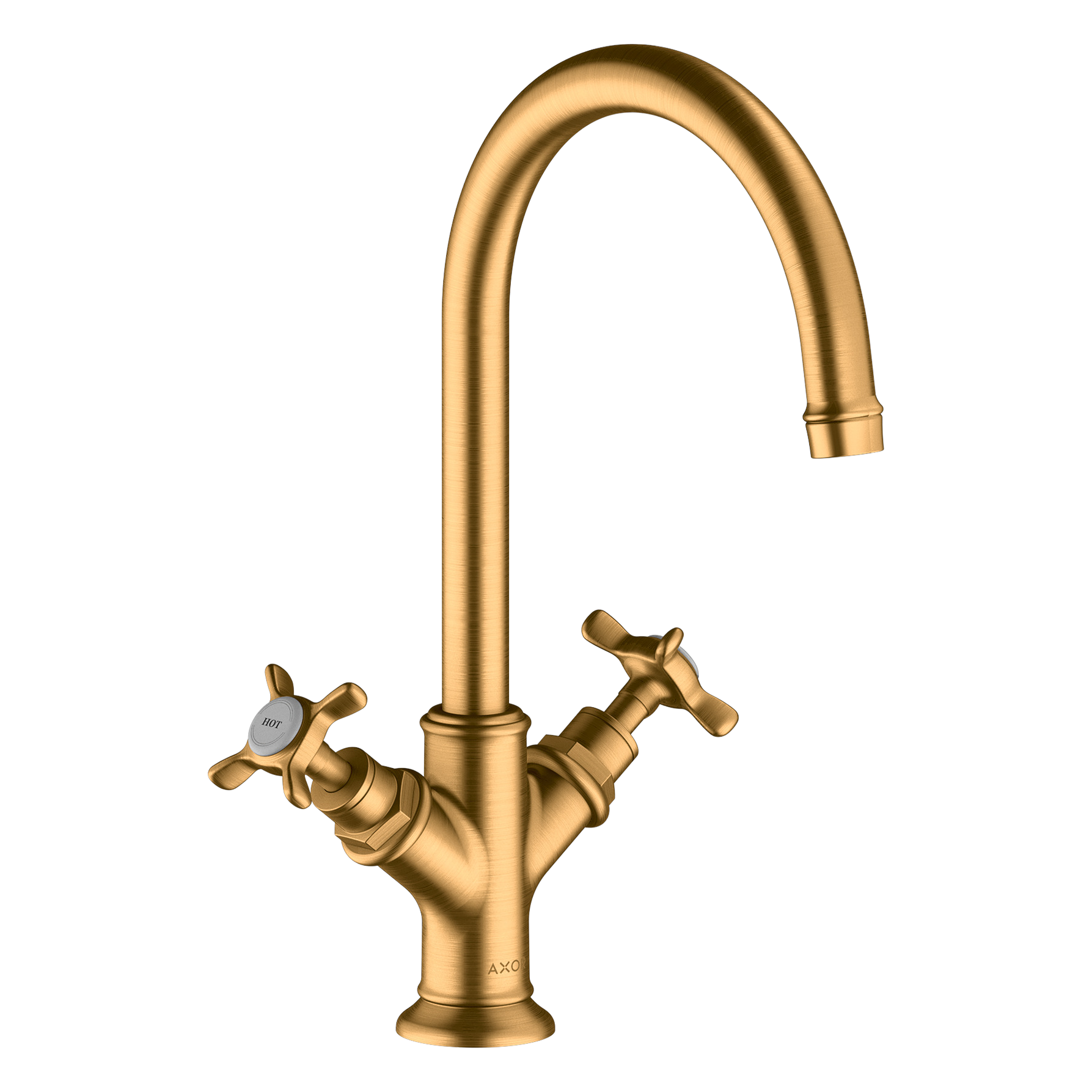 AXOR Montreux 2-Handle Basin Mixer Faucet 210 with Cross Handles, Swivel Spout and Open Waste Set from Brandt in Brushed Gold Optic finish