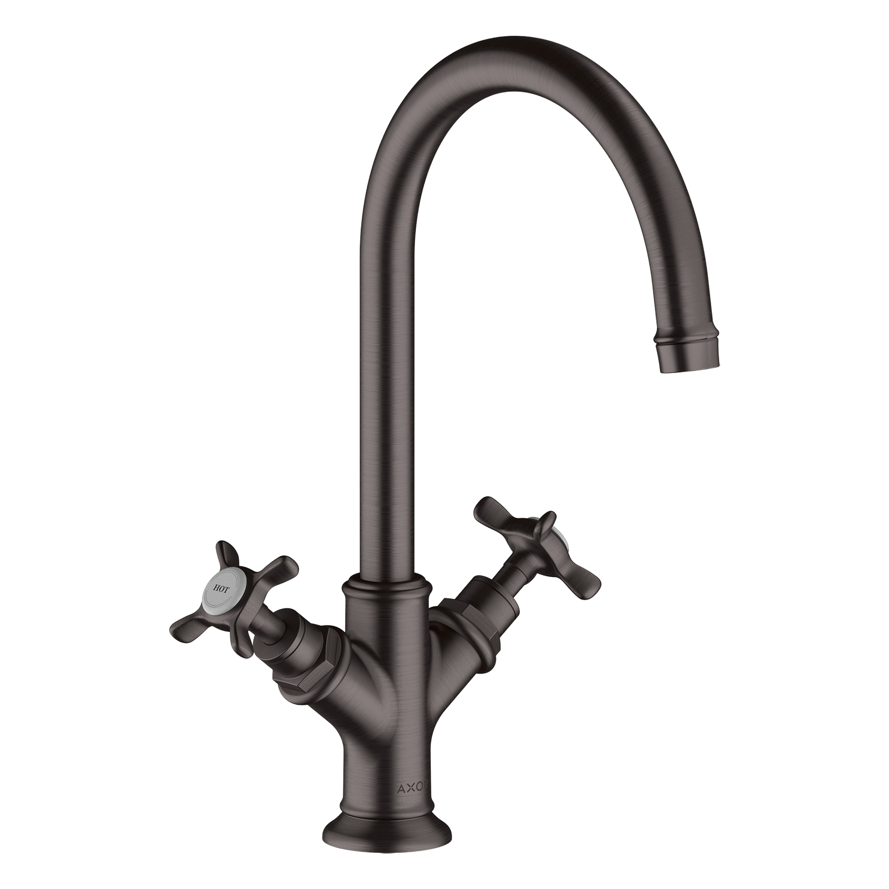 AXOR Montreux 2-Handle Basin Mixer Faucet 210 with Cross Handles, Swivel Spout and Open Waste Set from Brandt in Brushed Black Chrome finish
