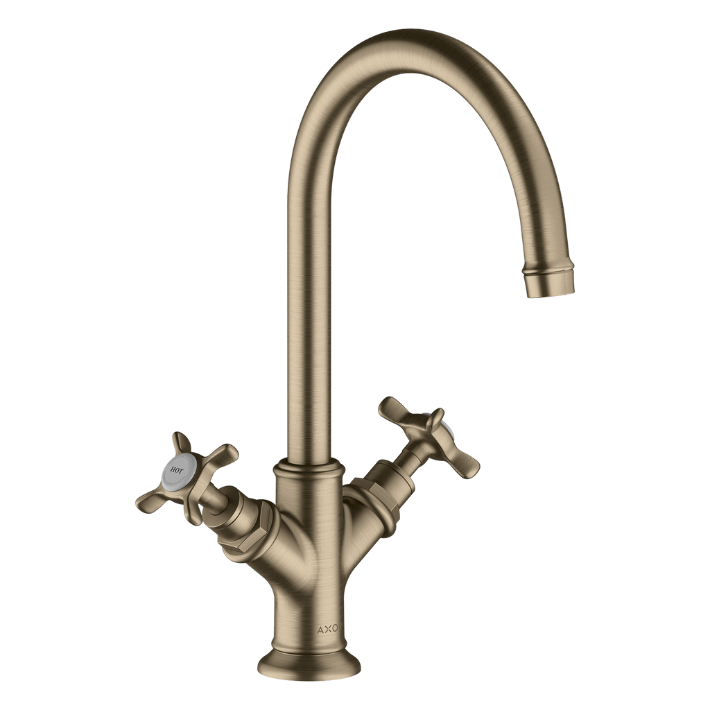 AXOR Montreux 2-Handle Basin Mixer Faucet 210 with Cross Handles, Swivel Spout and Open Waste Set from Brandt in Brushed Nickel finish