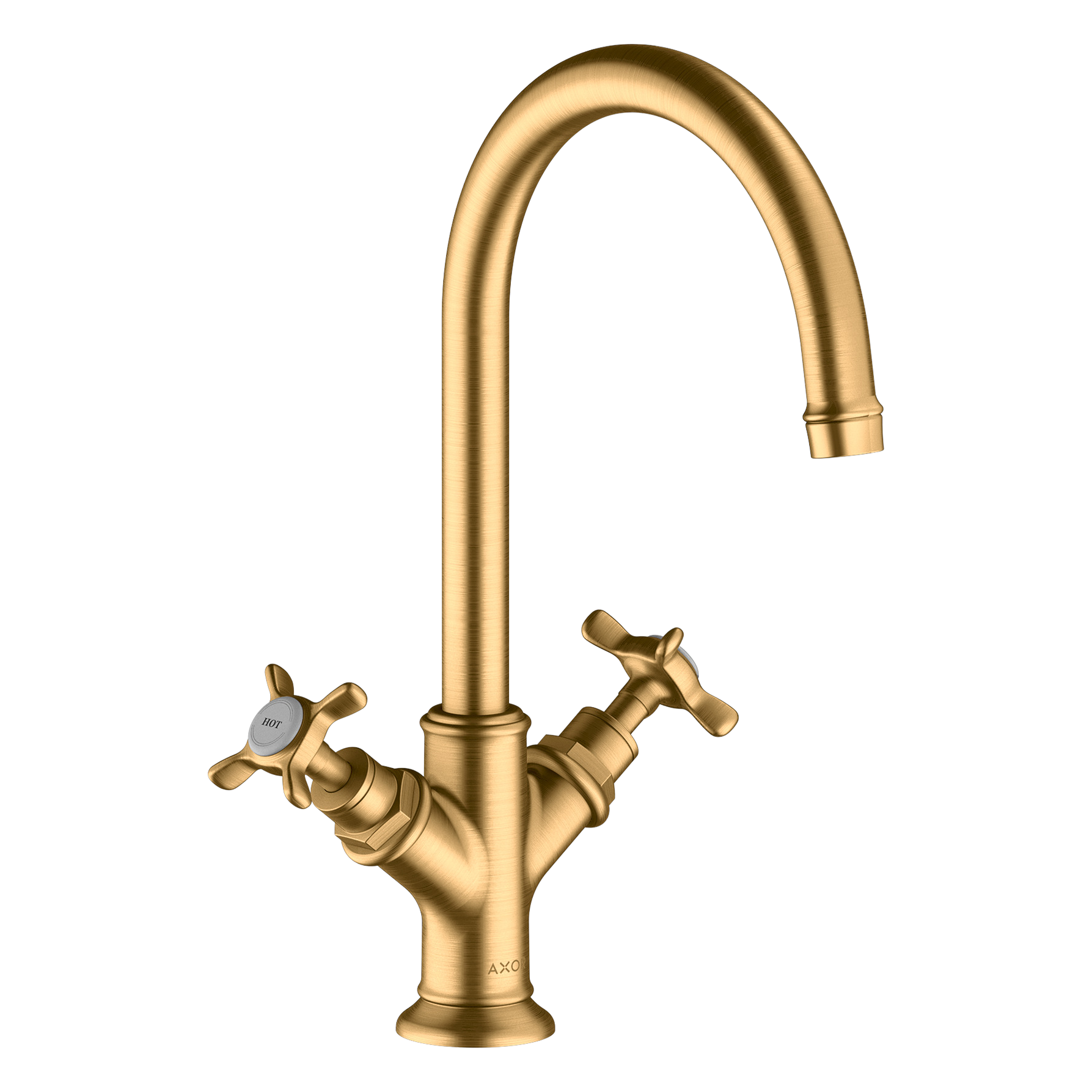 AXOR Montreux 2-Handle Basin Mixer Faucet 210 with Cross Handles, Swivel Spout and Open Waste Set from Brandt in Brushed Brass finish