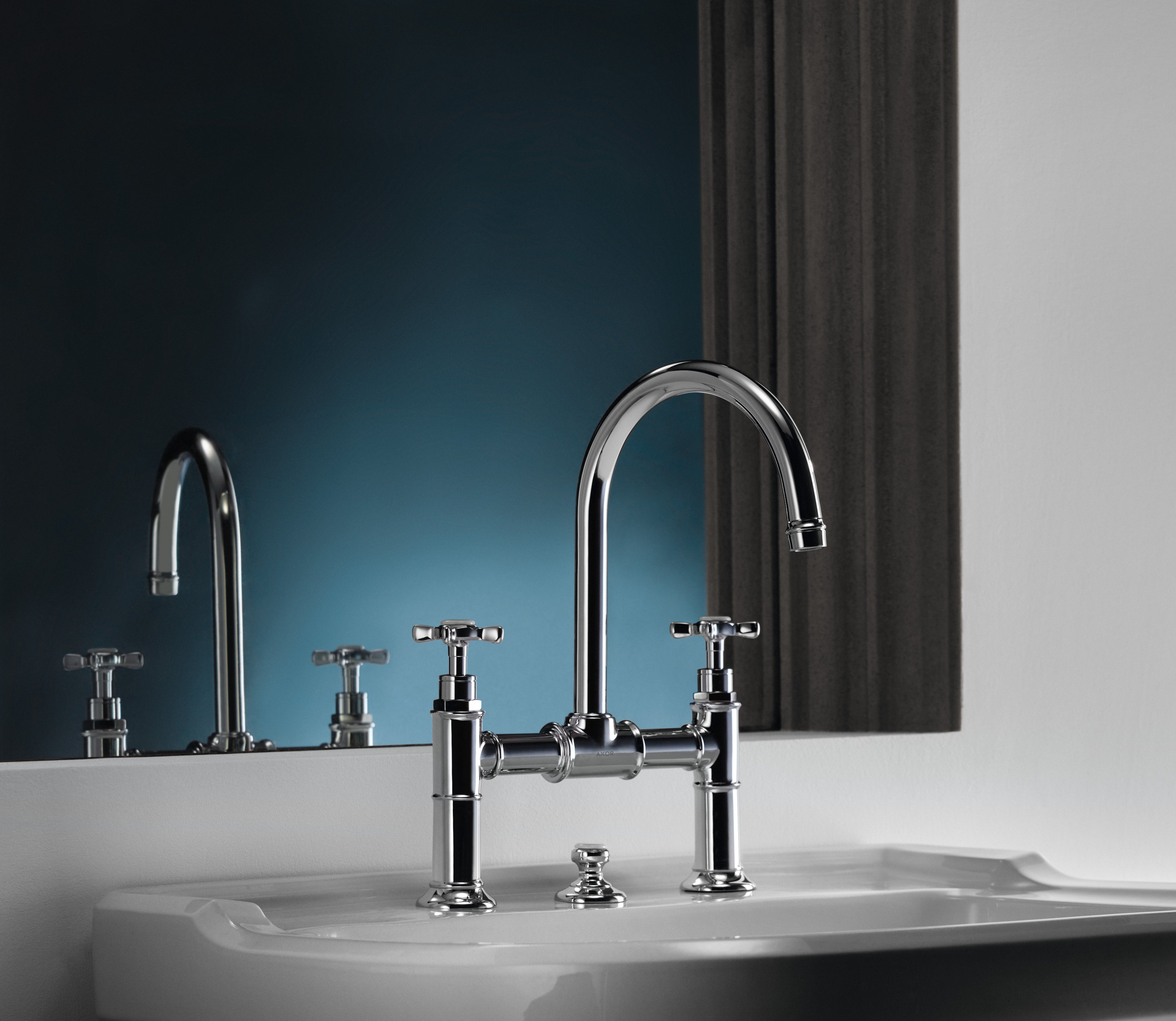 AXOR Montreux 2-Handle Basin Mixer Faucet 220 with Cross Handles, Swivel Spout and Pop-Up Waste Set from Brandt in Chrome finish