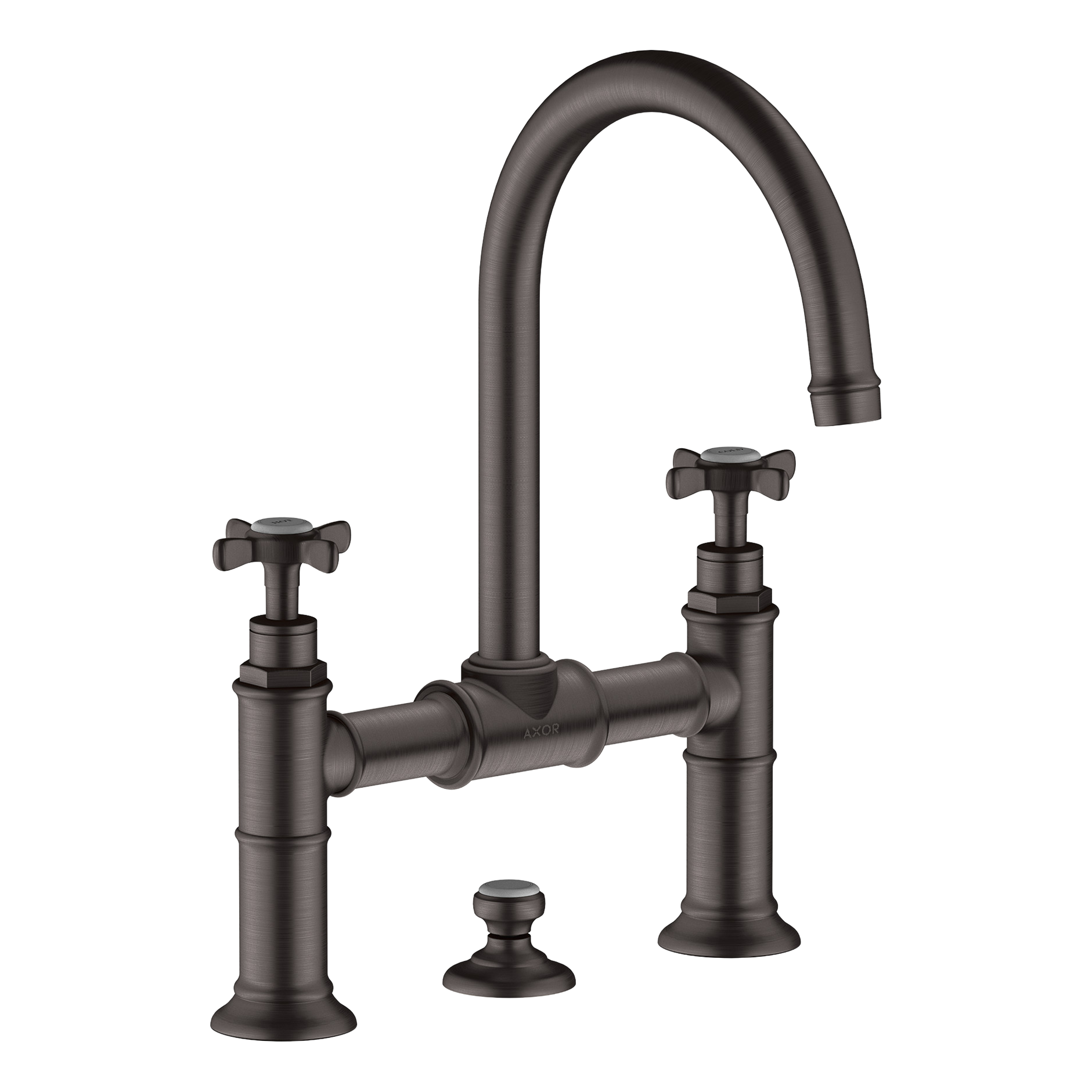 AXOR Montreux 2-Handle Basin Mixer Faucet 220 with Cross Handles, Swivel Spout and Pop-Up Waste Set from Brandt in Brushed Black Chrome finish