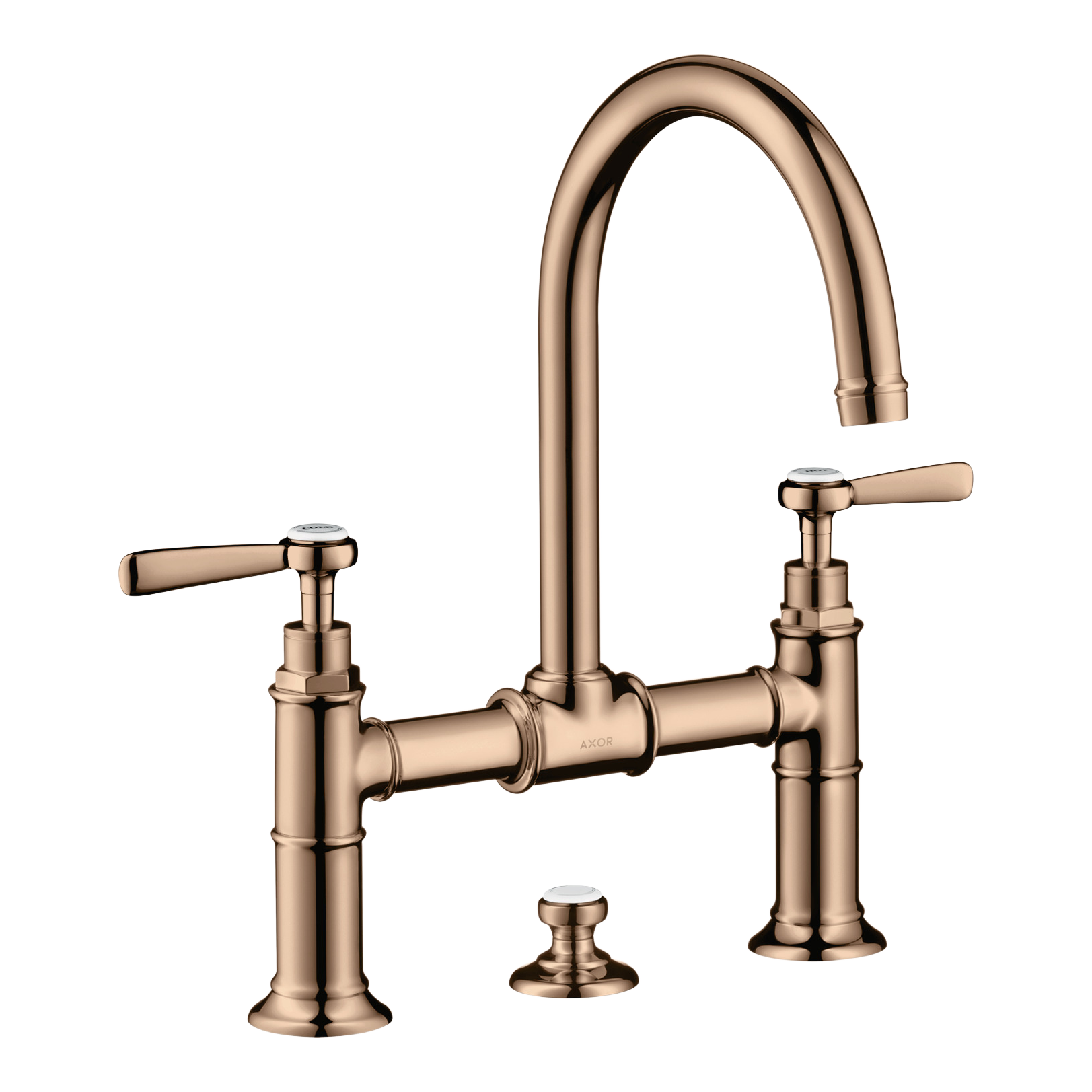 AXOR Montreux 2-Handle Basin Mixer Faucet 220 with Lever Handles, Swivel Spout and Pop-Up Waste Set from Brandt in Polished Red Gold finish