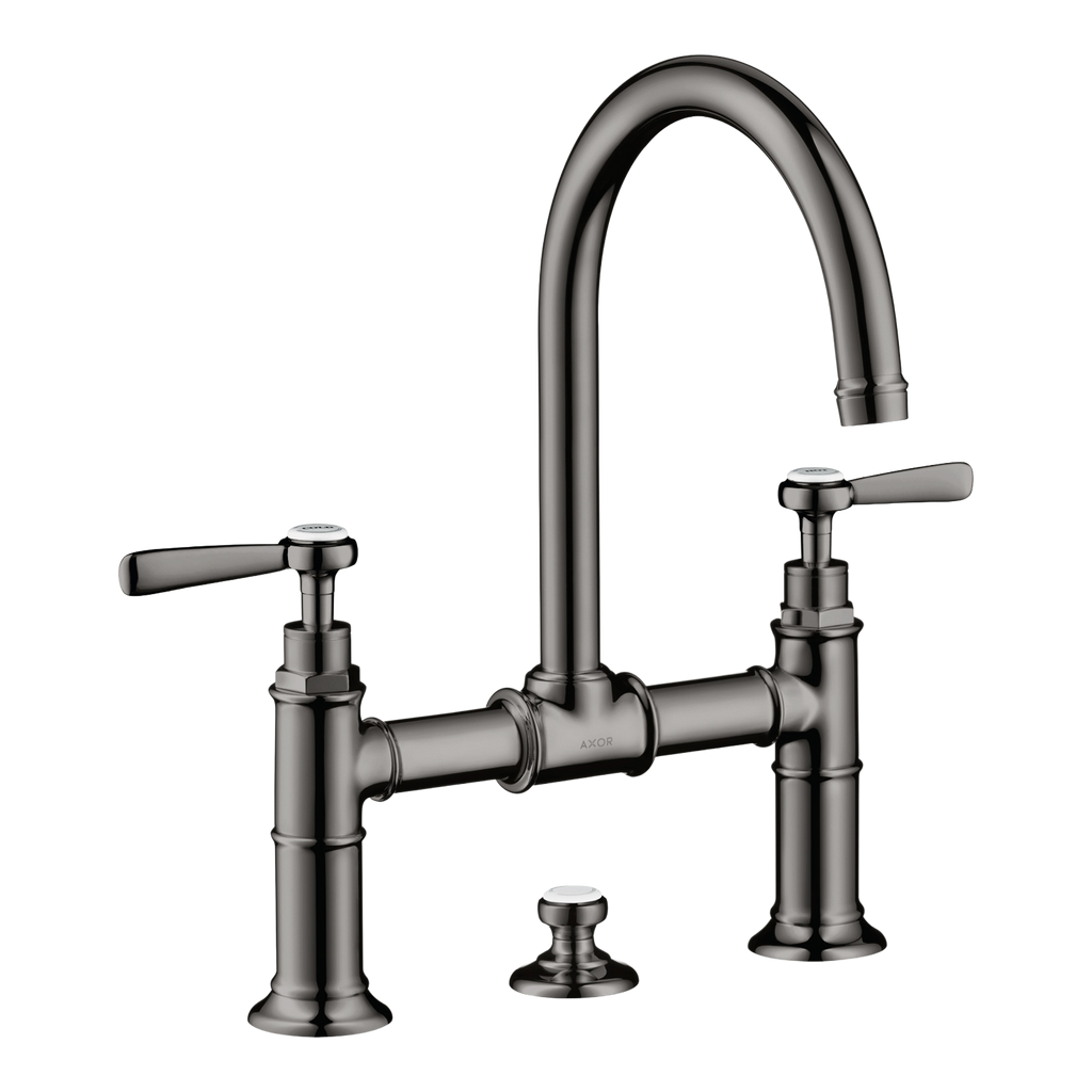 AXOR Montreux 2-Handle Basin Mixer Faucet 220 with Lever Handles, Swivel Spout and Pop-Up Waste Set from Brandt in Polished Black Chrome finish