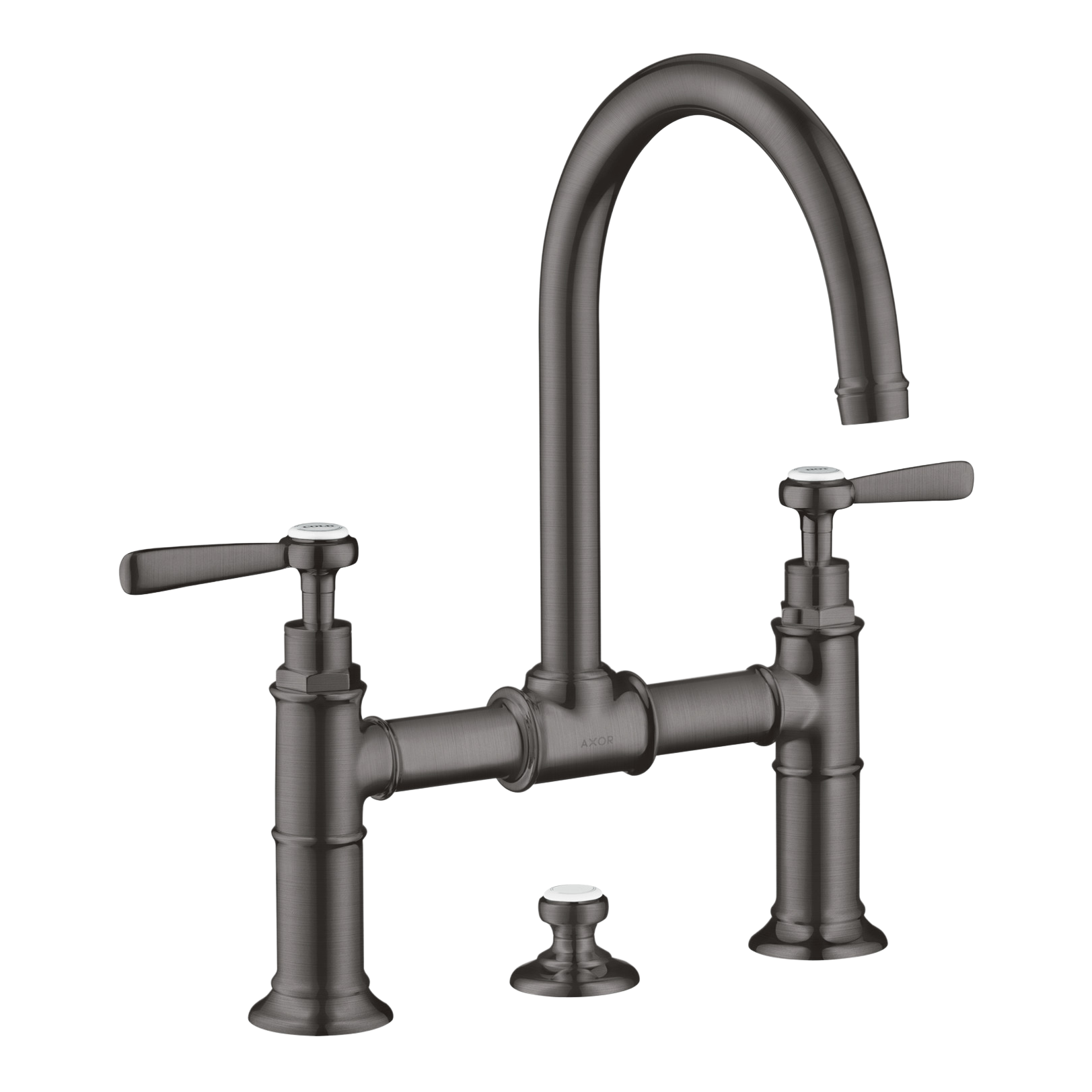 AXOR Montreux 2-Handle Basin Mixer Faucet 220 with Lever Handles, Swivel Spout and Pop-Up Waste Set from Brandt in Brushed Black Chrome finish