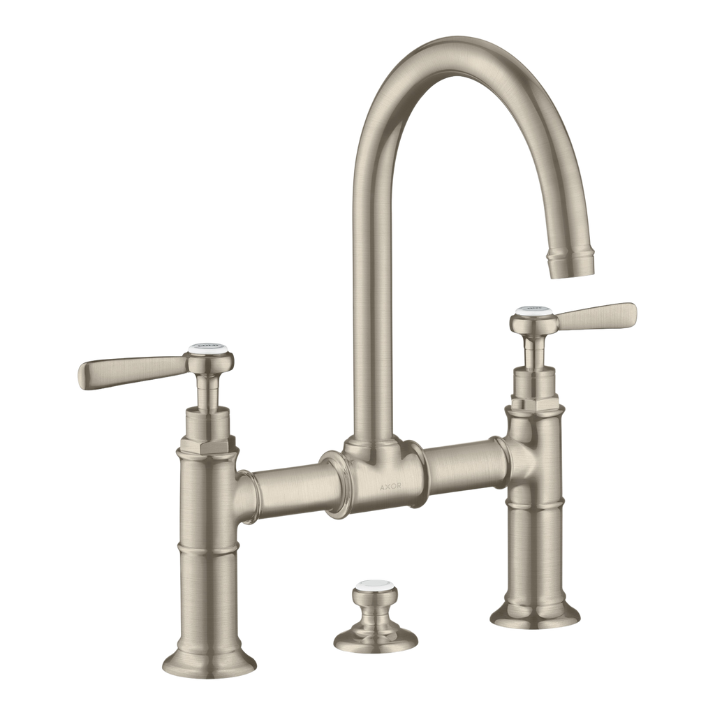 AXOR Montreux 2-Handle Basin Mixer Faucet 220 with Lever Handles, Swivel Spout and Pop-Up Waste Set from Brandt in Brushed Nickel finish