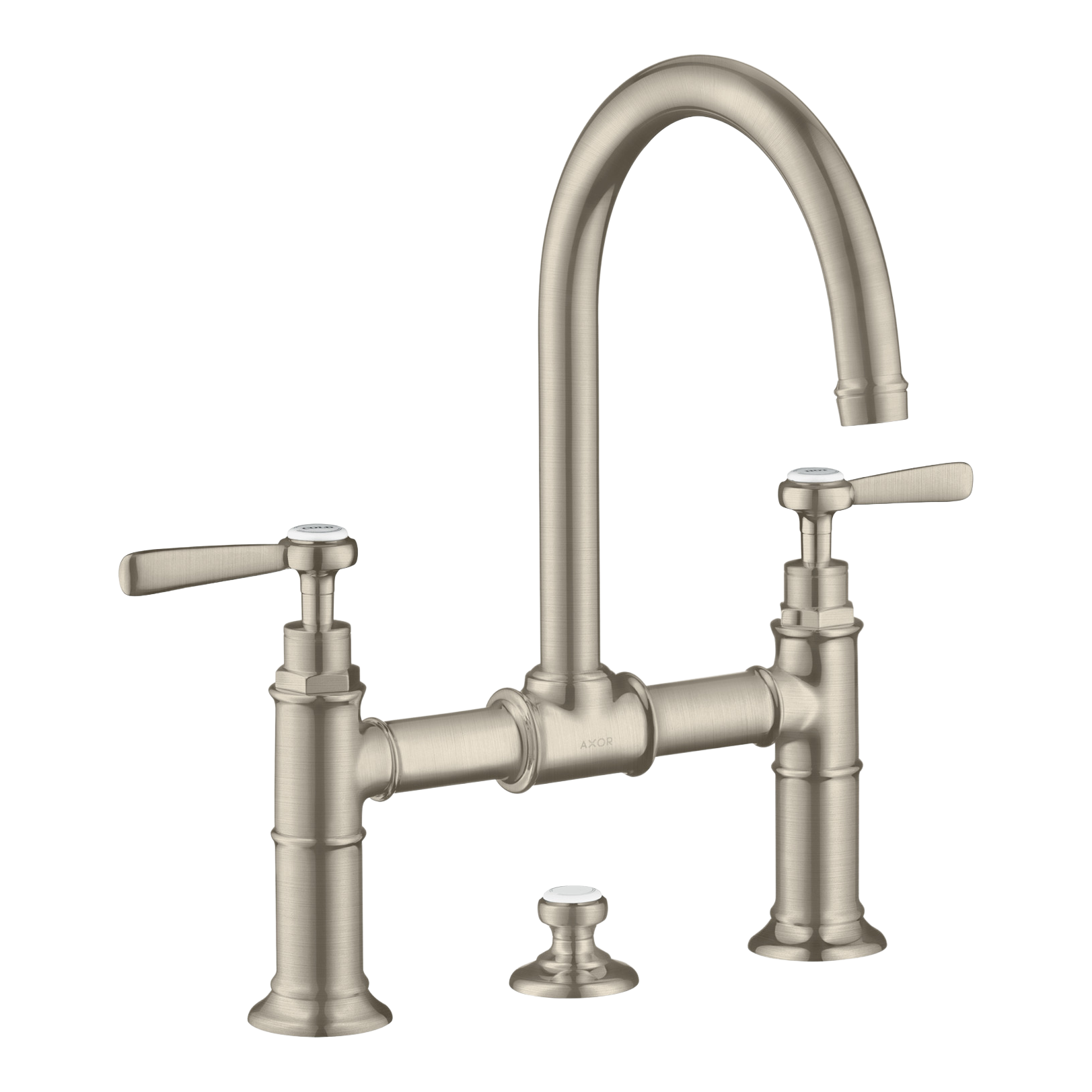 AXOR Montreux 2-Handle Basin Mixer Faucet 220 with Lever Handles, Swivel Spout and Pop-Up Waste Set from Brandt in Brushed Nickel finish