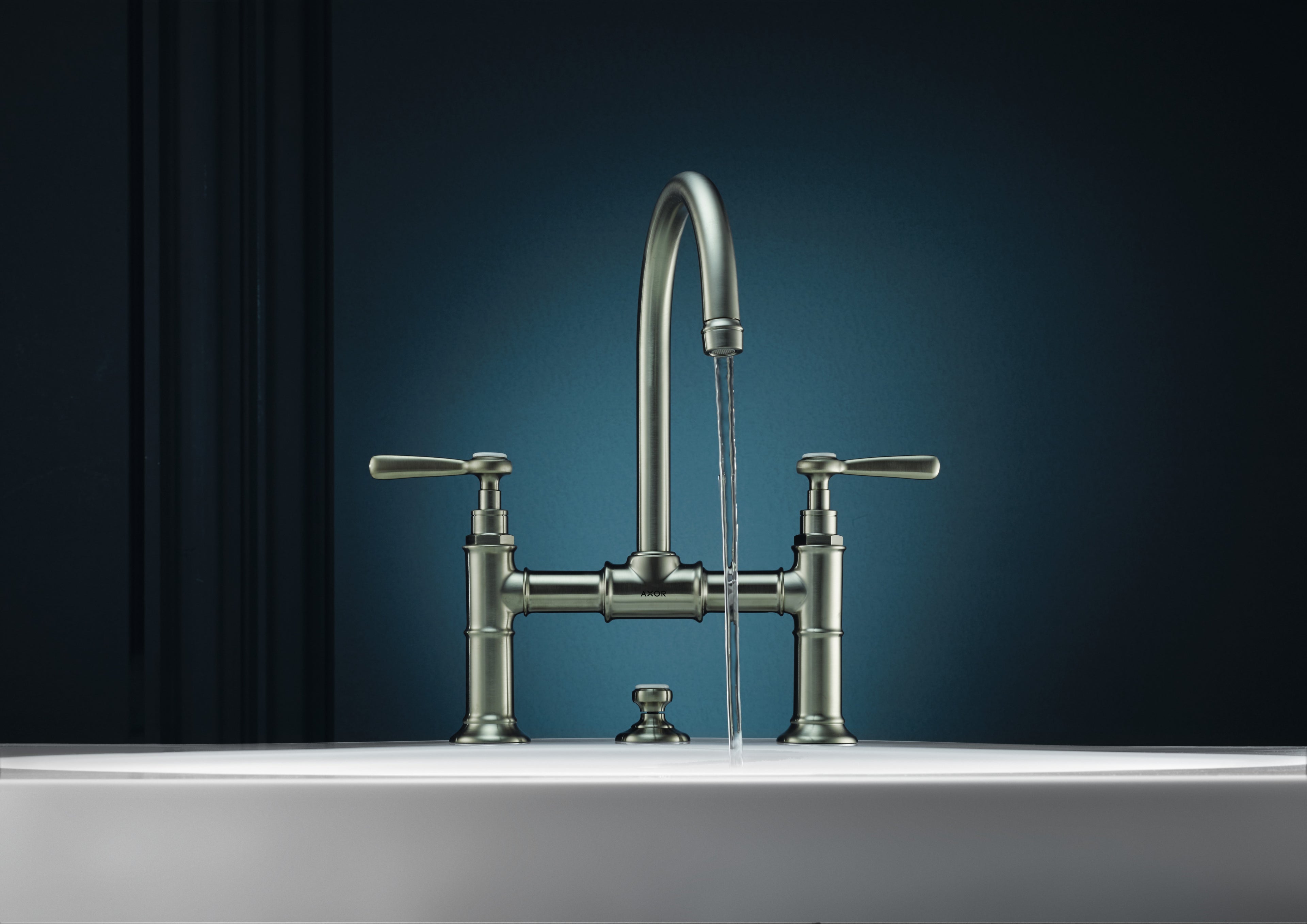 AXOR Montreux 2-Handle Basin Mixer Faucet 220 with Lever Handles, Swivel Spout and Pop-Up Waste Set from Brandt in Brushed Nickel finish