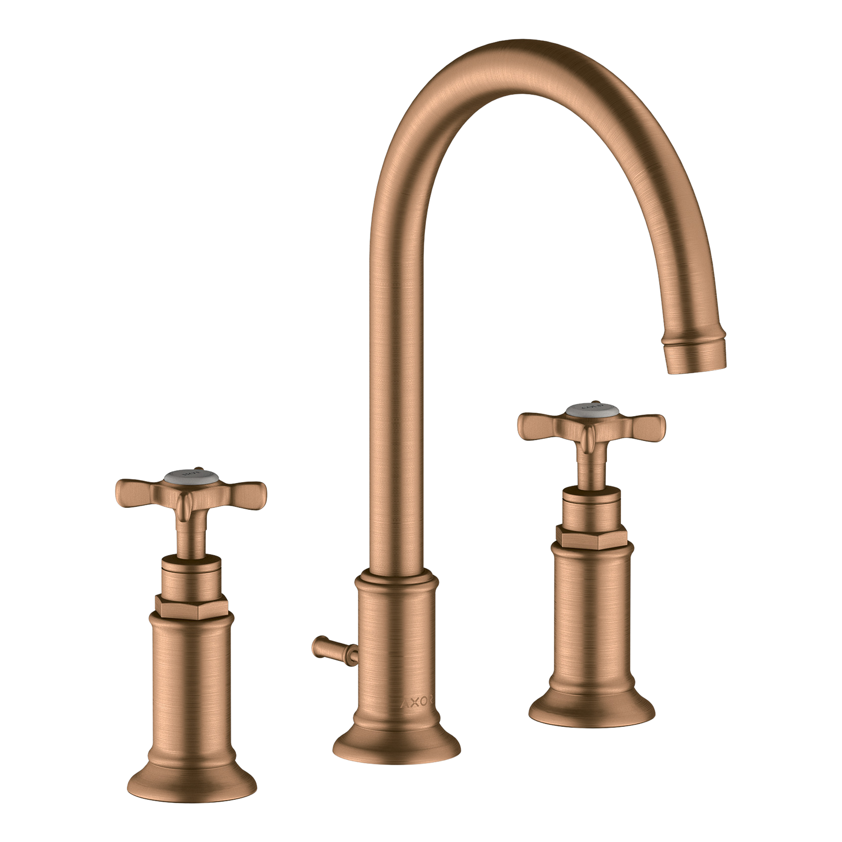 AXOR Montreux 3-Hole Basin Mixer Faucet 180 with Cross Handles, Swivel Spout and Pop-Up Waste Set from Brandt in Brushed Bronze finish