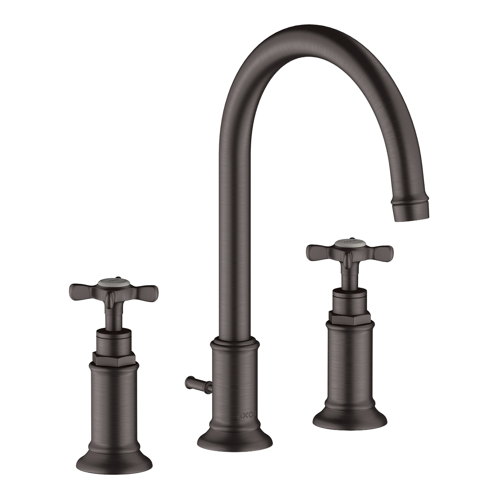 AXOR Montreux 3-Hole Basin Mixer Faucet 180 with Cross Handles, Swivel Spout and Pop-Up Waste Set from Brandt in Brushed Black Chrome finish