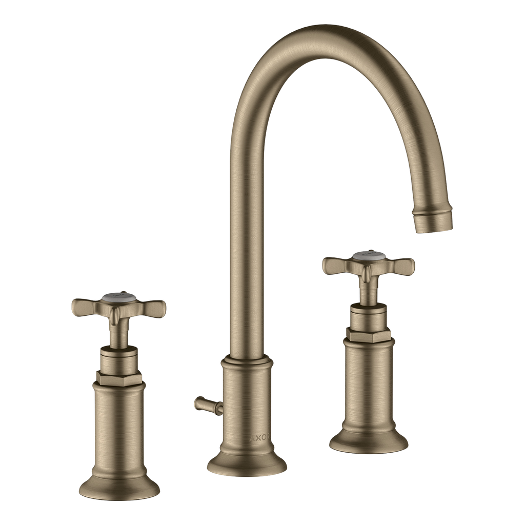 AXOR Montreux 3-Hole Basin Mixer Faucet 180 with Cross Handles, Swivel Spout and Pop-Up Waste Set from Brandt in Brushed Nickel finish
