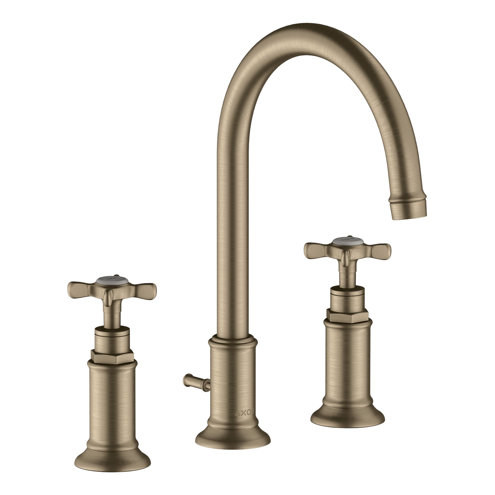 AXOR Montreux 3-Hole Basin Mixer Faucet 180 with Cross Handles, Swivel Spout and Pop-Up Waste Set from Brandt in Brushed Nickel finish