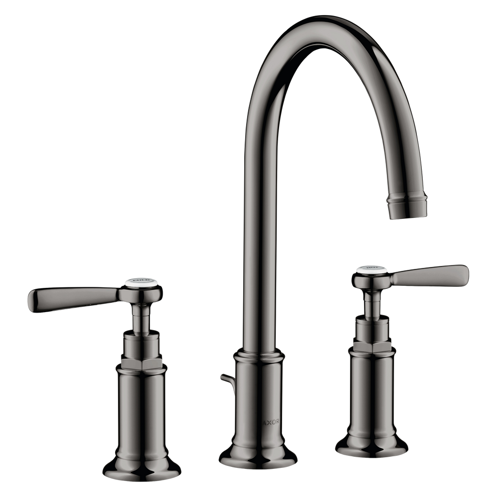 AXOR Montreux 3-Hole Basin Mixer Faucet 180 with Lever Handles, Swivel Spout and Pop-Up Waste Set from Brandt in Polished Black Chrome finish