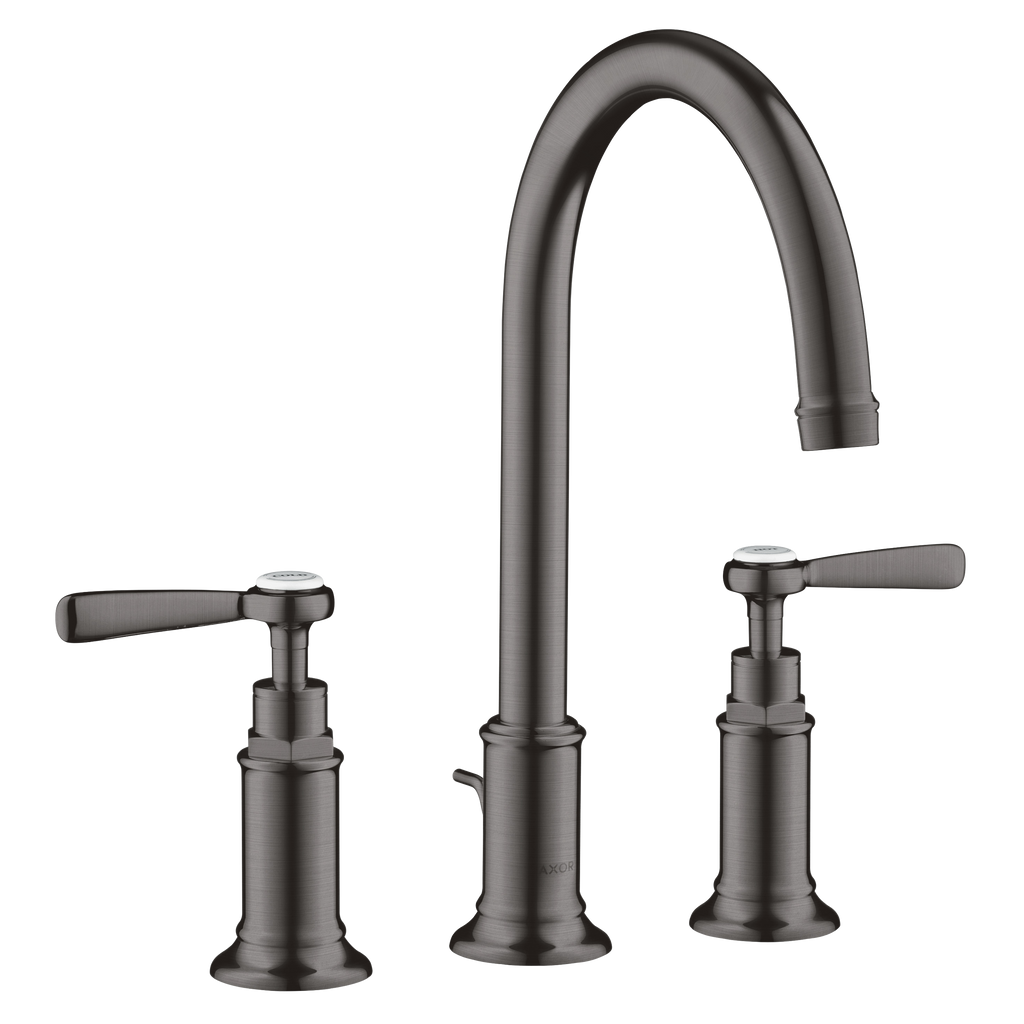 AXOR Montreux 3-Hole Basin Mixer Faucet 180 with Lever Handles, Swivel Spout and Pop-Up Waste Set from Brandt in Brushed Black Chrome finish