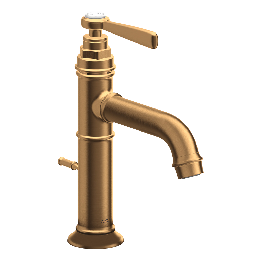 AXOR Montreux Single Lever Handle Basin Mixer Faucet 100 with Pop-Up Waste Set from Brandt in Brushed Gold Optic finish