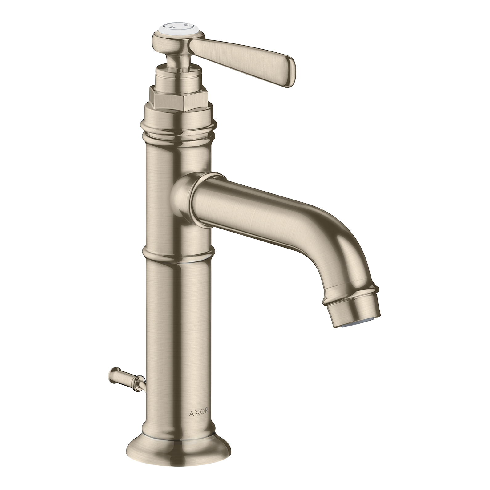 AXOR Montreux Single Lever Handle Basin Mixer Faucet 100 with Pop-Up Waste Set from Brandt in Brushed Nickel finish