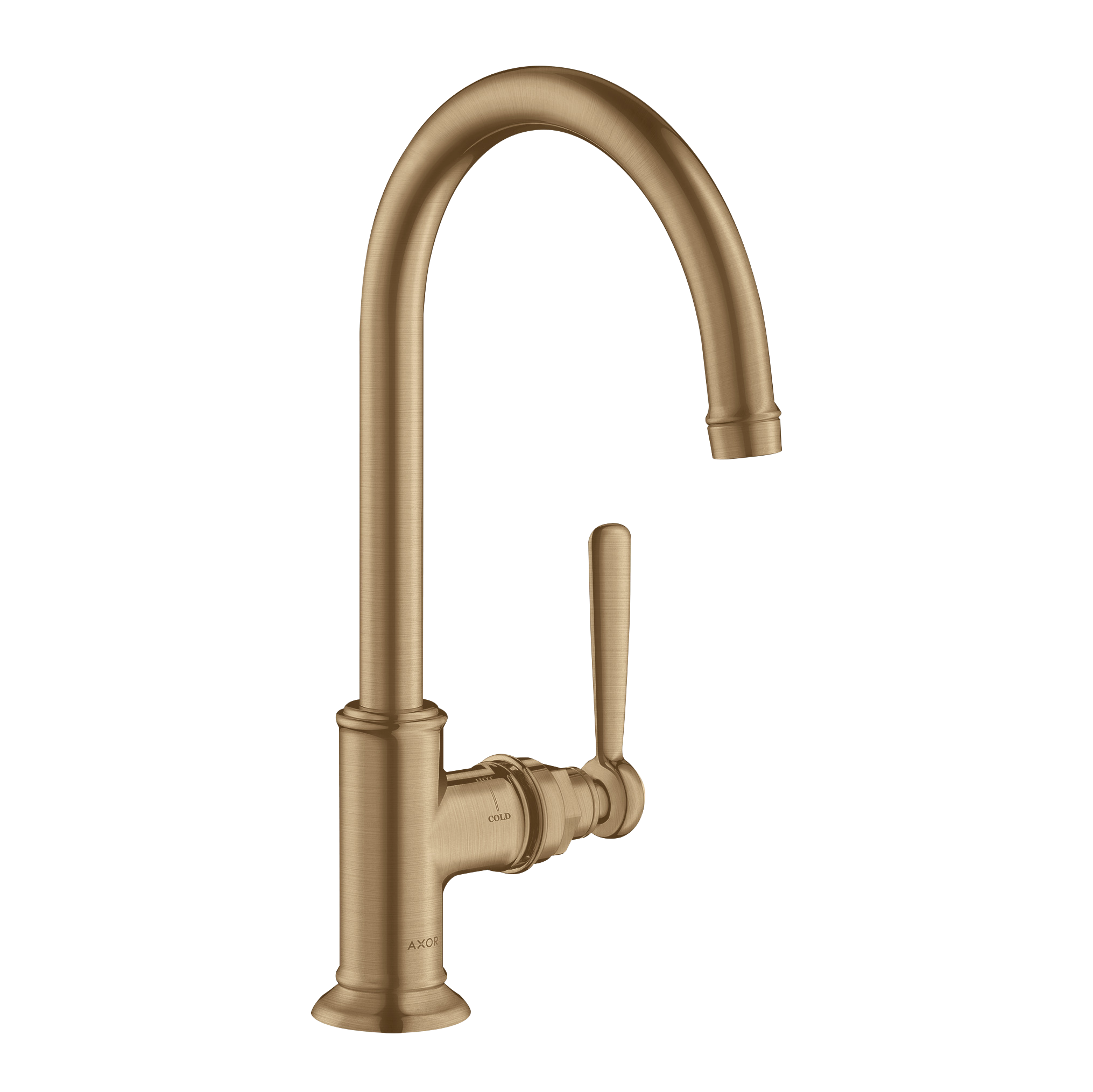 AXOR Montreux Single Lever Handle Basin Mixer Faucet 210 with Swivel Spout and Open Waste Set from Brandt in Brushed Bronze finish