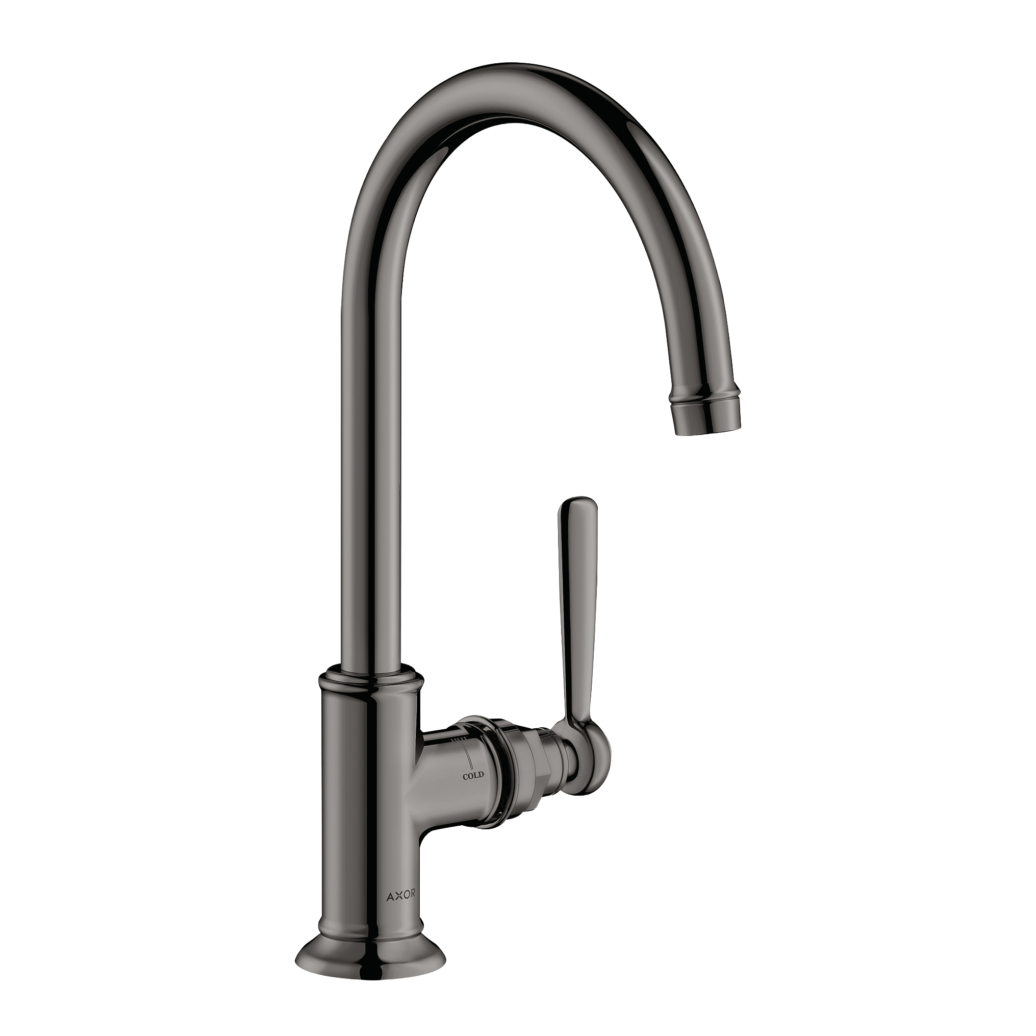 AXOR Montreux Single Lever Handle Basin Mixer Faucet 210 with Swivel Spout and Open Waste Set from Brandt in Polished Black Chrome finish