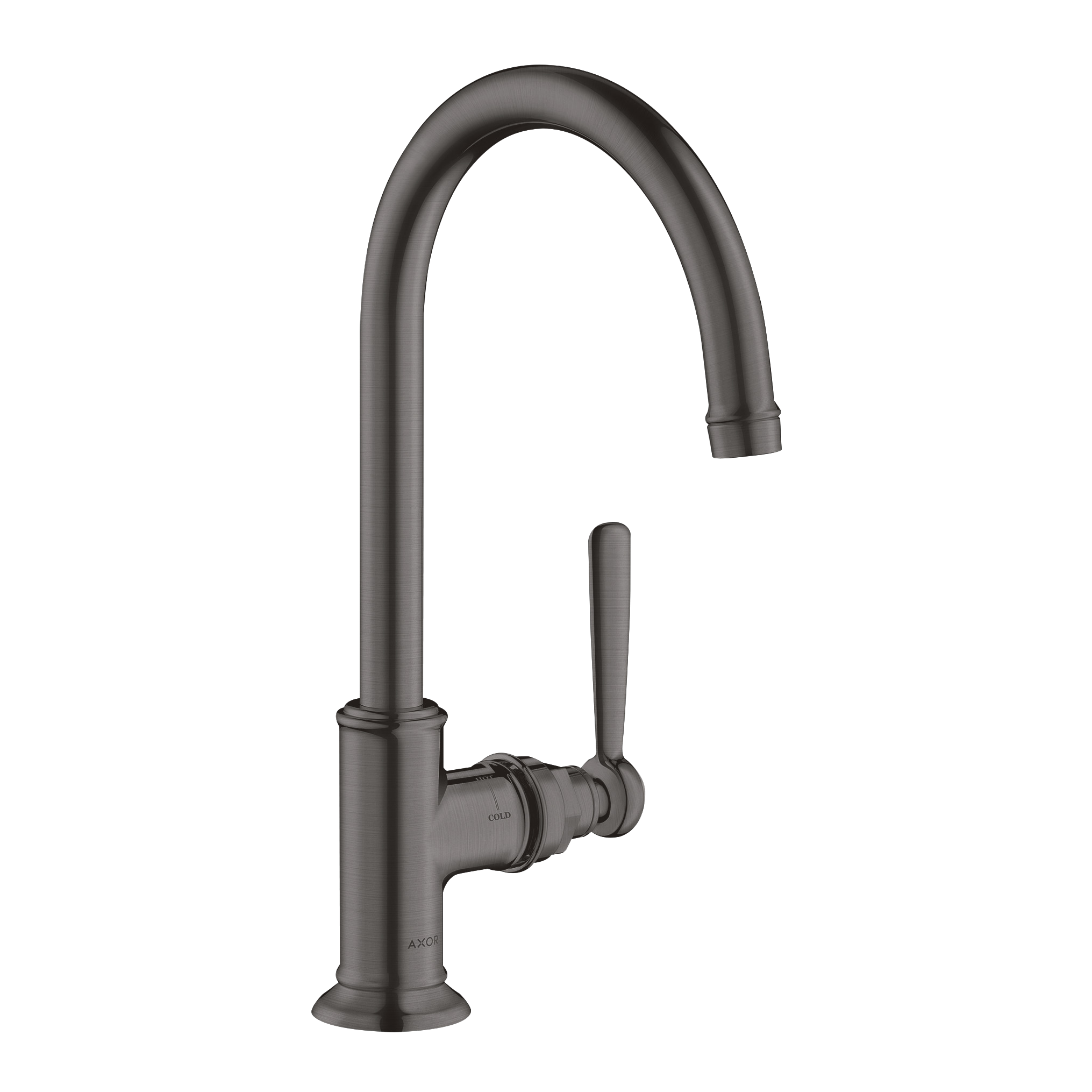 AXOR Montreux Single Lever Handle Basin Mixer Faucet 210 with Swivel Spout and Open Waste Set from Brandt in Brushed Black Chrome finish
